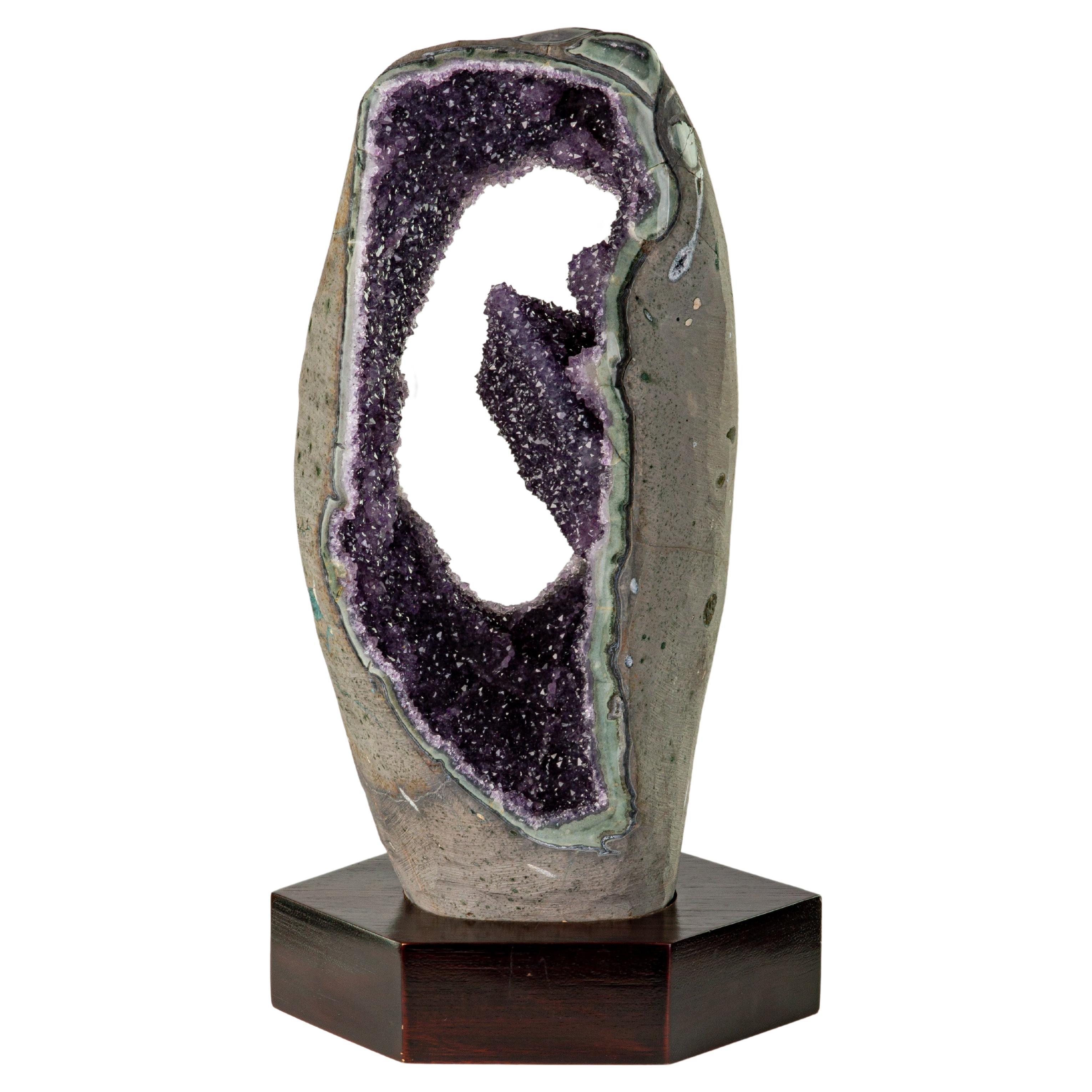 Geode Section with Rare Amethyst Formation and Intense Green Shell