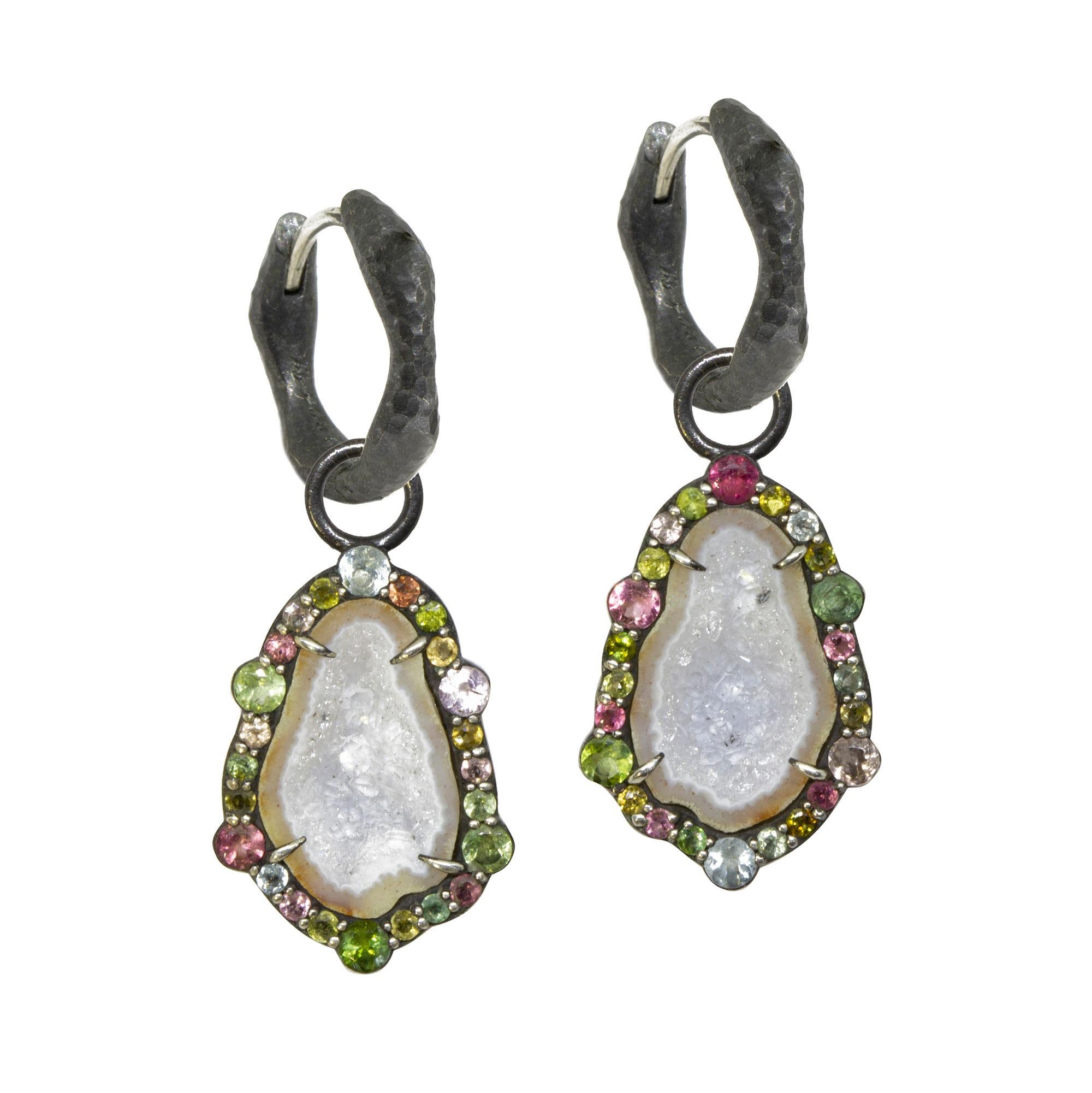 Earthy and unique, our one-of-a-kind Geode Earring Charms adorned with vivid multi tourmalines is a true delight. The intricate and detailed charms change up your style instantly, by giving you a bohemian chic vibe. Pair them with another charm (or