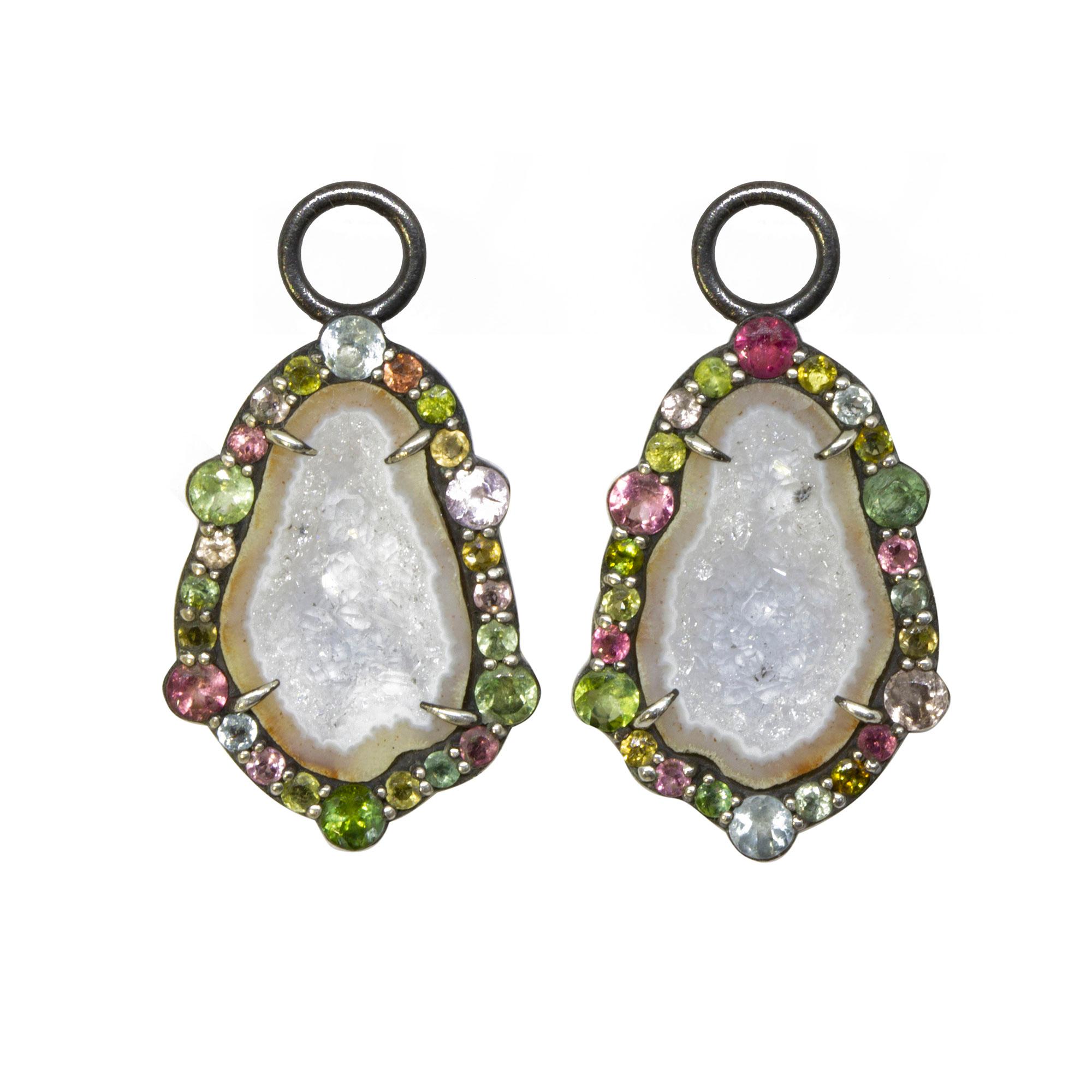 Geode Silver Earring Charms In New Condition For Sale In Denver, CO