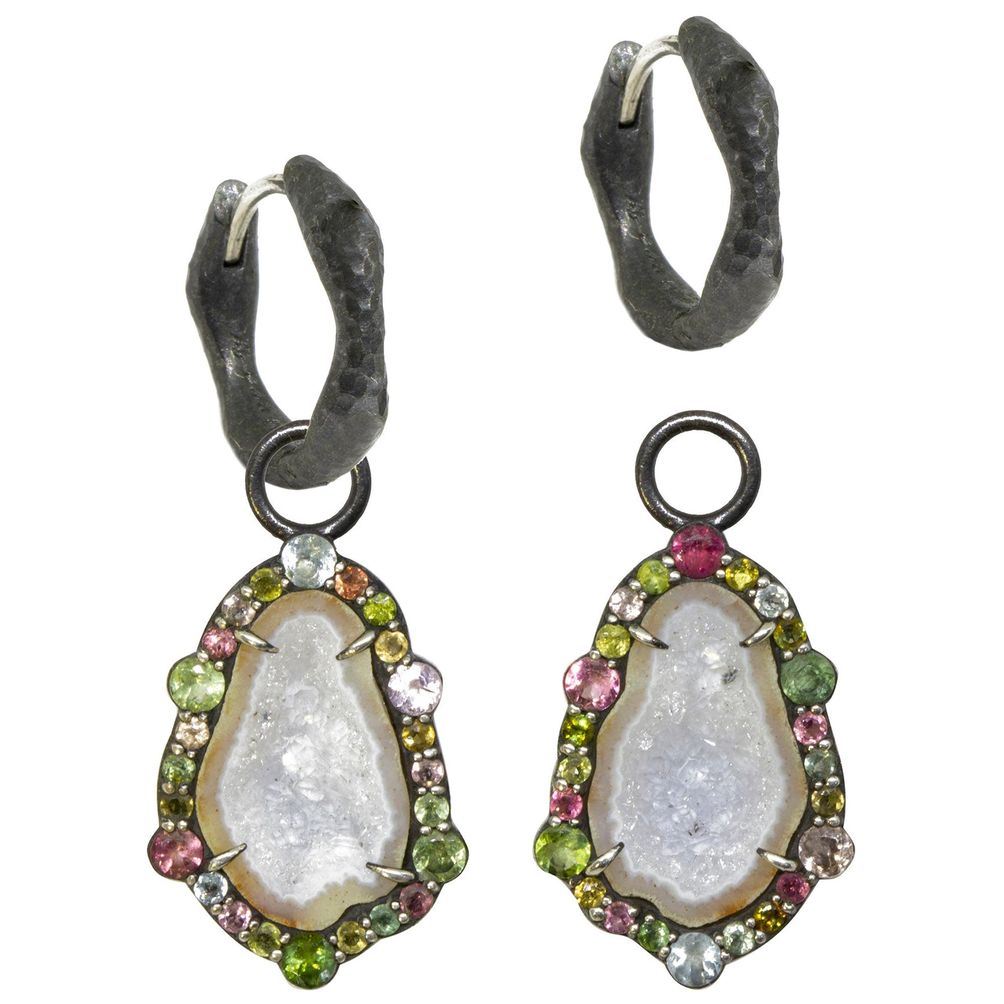 Geode Silver Earring Charms For Sale