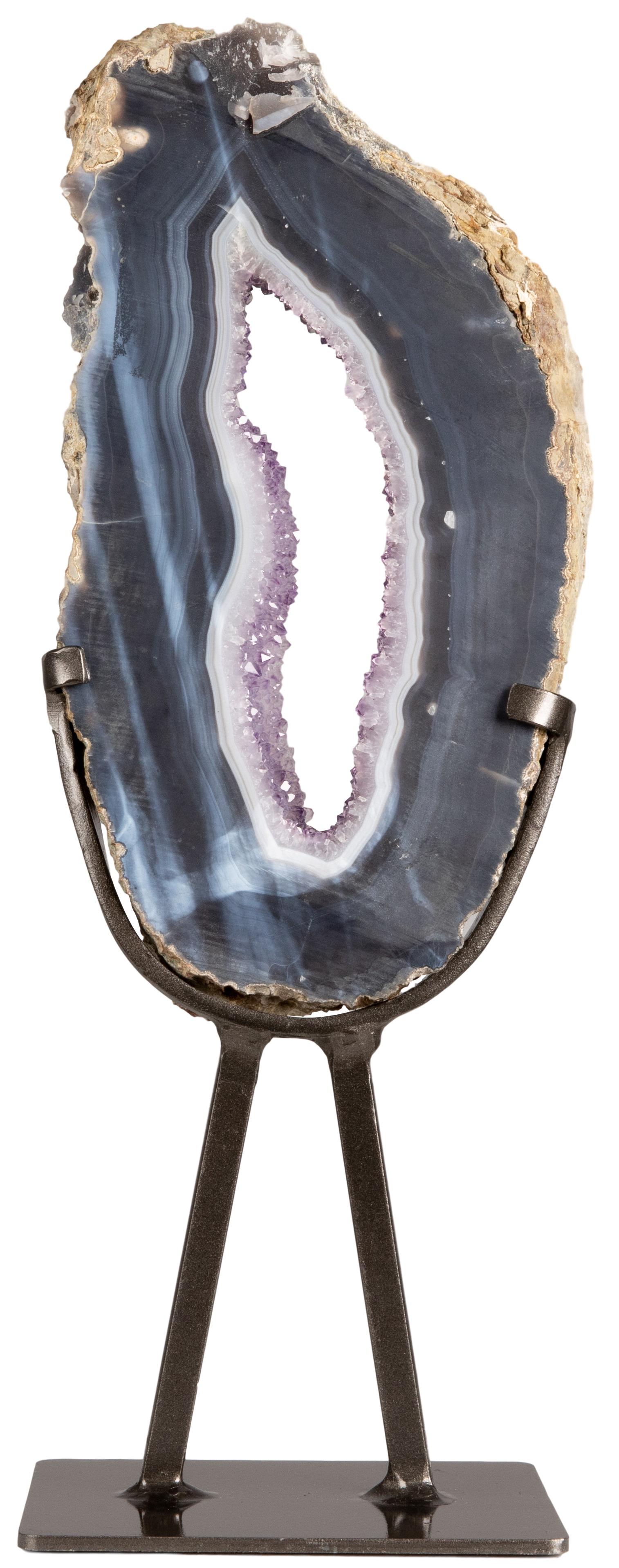 Uruguayan Geode Slice with Amethyst Formation in the Centre Surrounded by Blue Agate