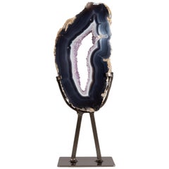 Geode Slice with Amethyst Formation in the Centre Surrounded by Blue Agate