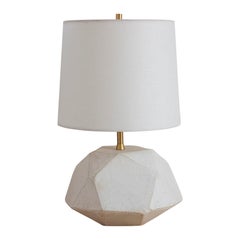 'Geode' Small Geometric White Ceramic and Brass Table Lamp