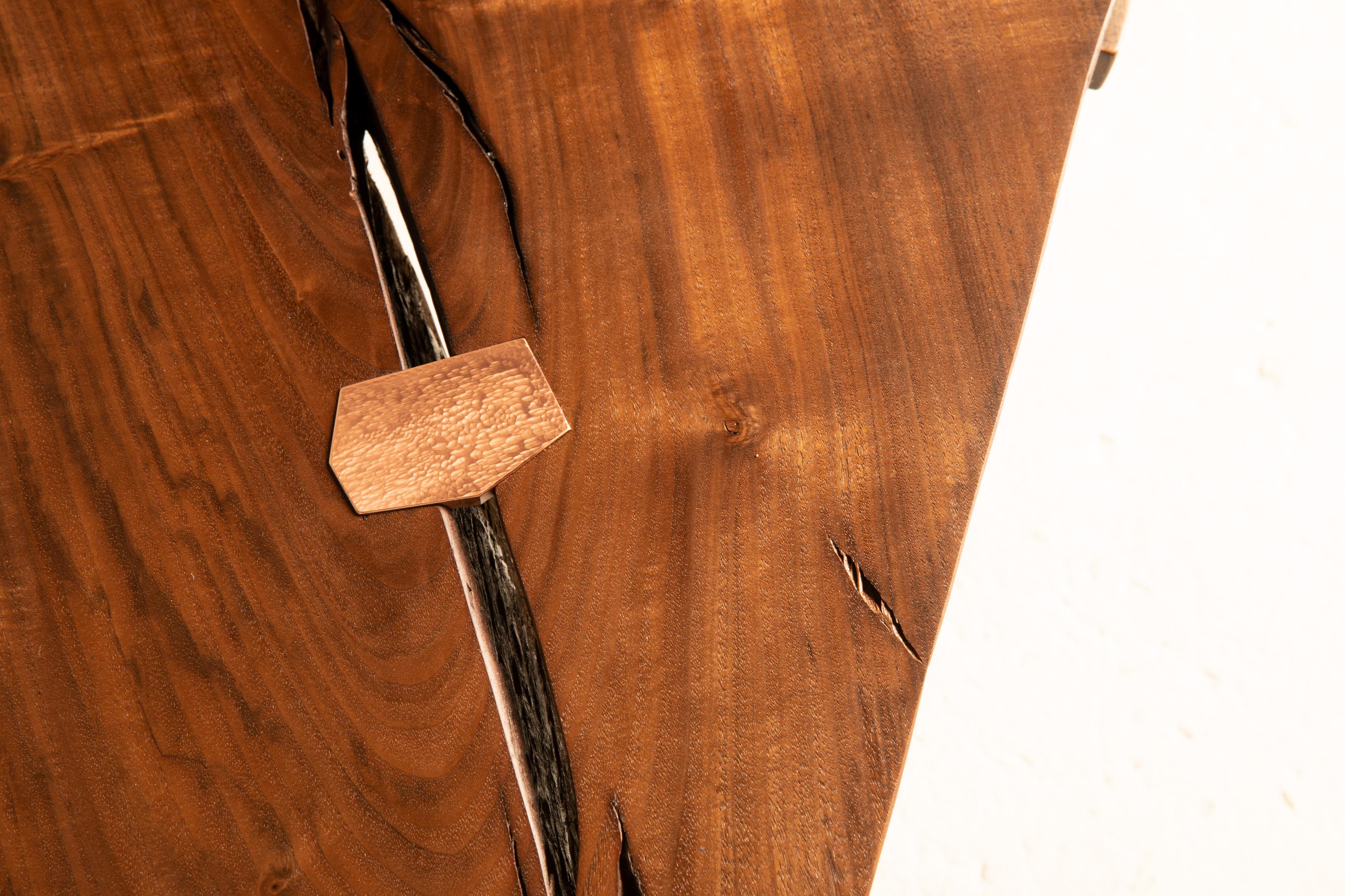 Geode Table 002 in Claro and Black Walnut with Copper Inlays For Sale 6