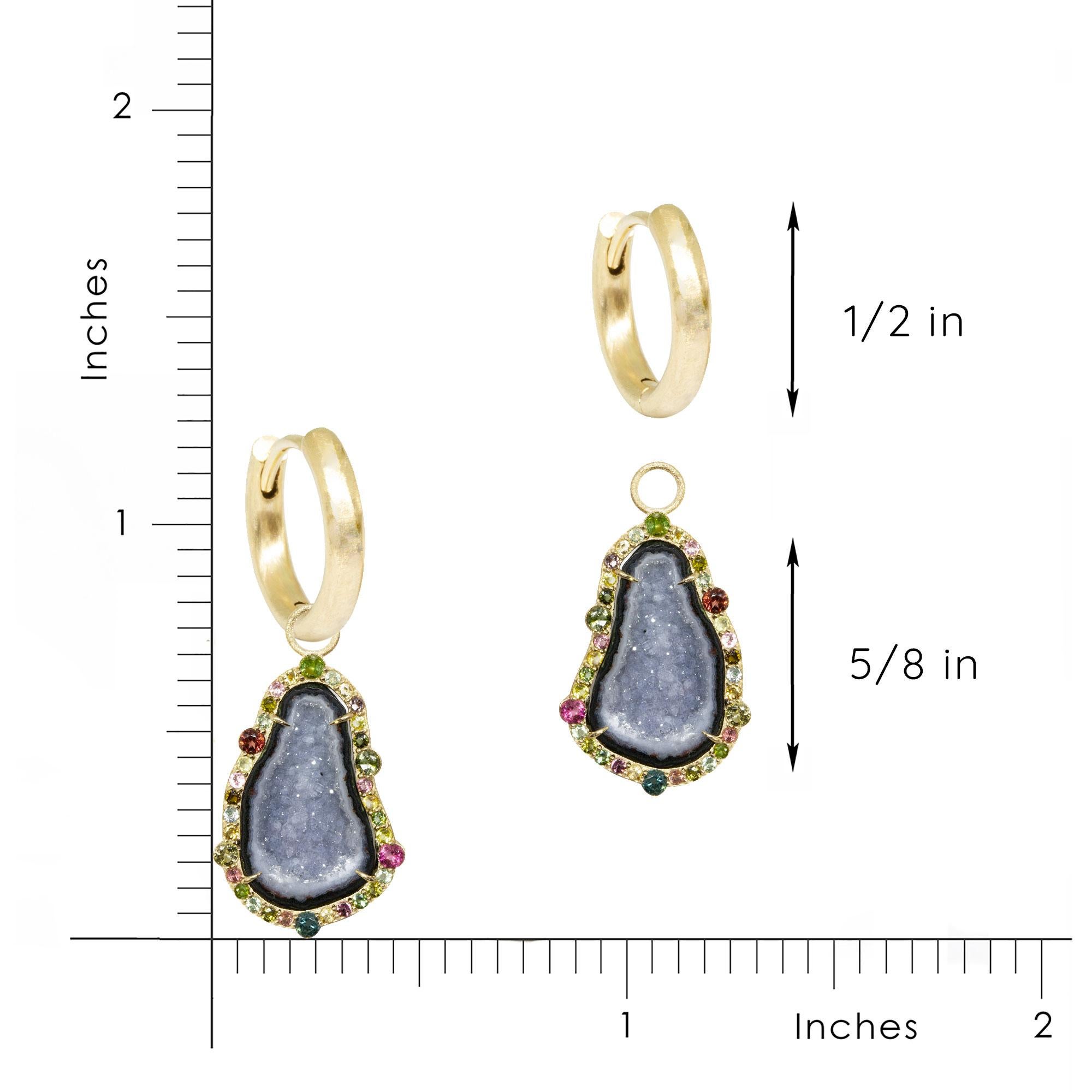 Geode & Tourmaline Gold 18k Earring Charms In New Condition For Sale In Denver, CO