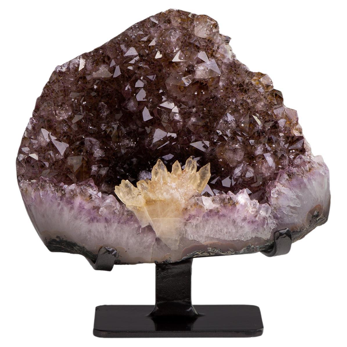 Geode with Orange Brown Crystals and Frontal Calcite Rosette