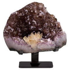 Antique Geode with Orange Brown Crystals and Frontal Calcite Rosette