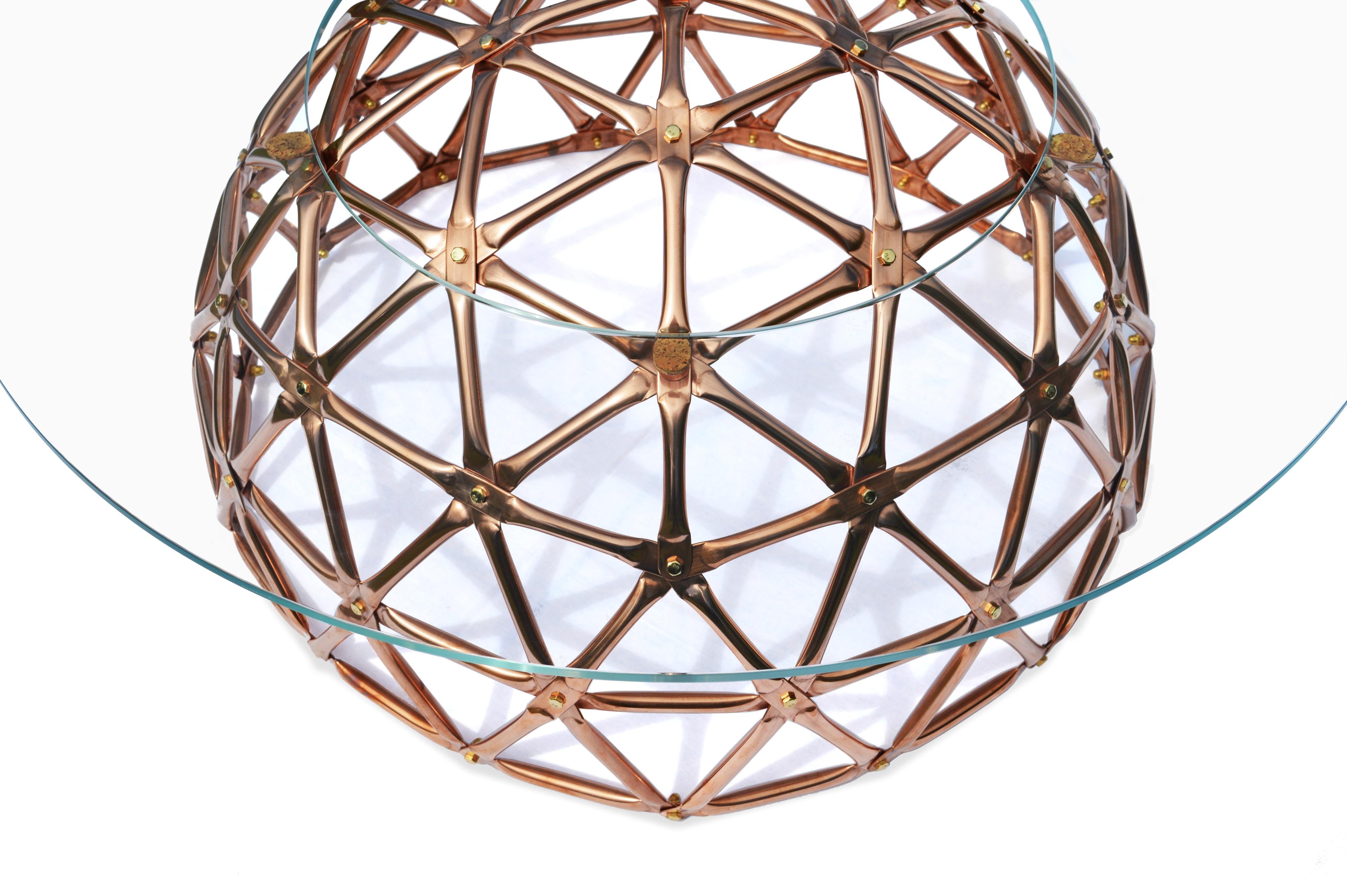 Inspired by the pioneering work of Buckminster fuller, the geodesic dome table brings the futuristic aesthetics and structural efficiency of geodesic architecture into furniture design. This unique center table provides a striking visual statement