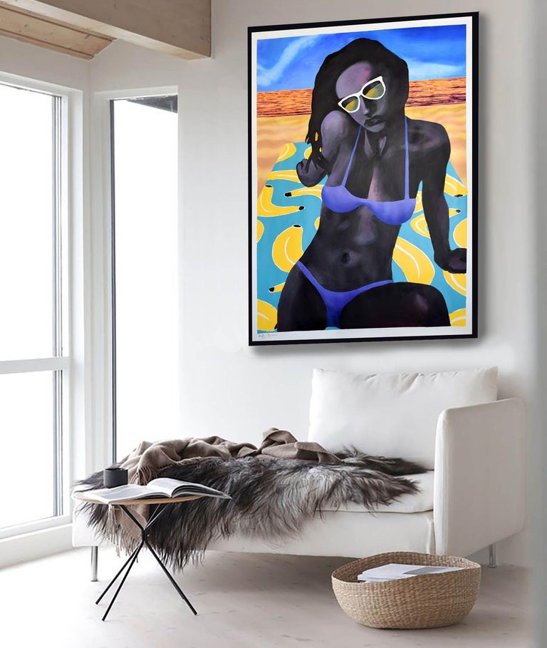 Geoff Greene - Bikini #4 (Black Figure on Beach), Painting ...