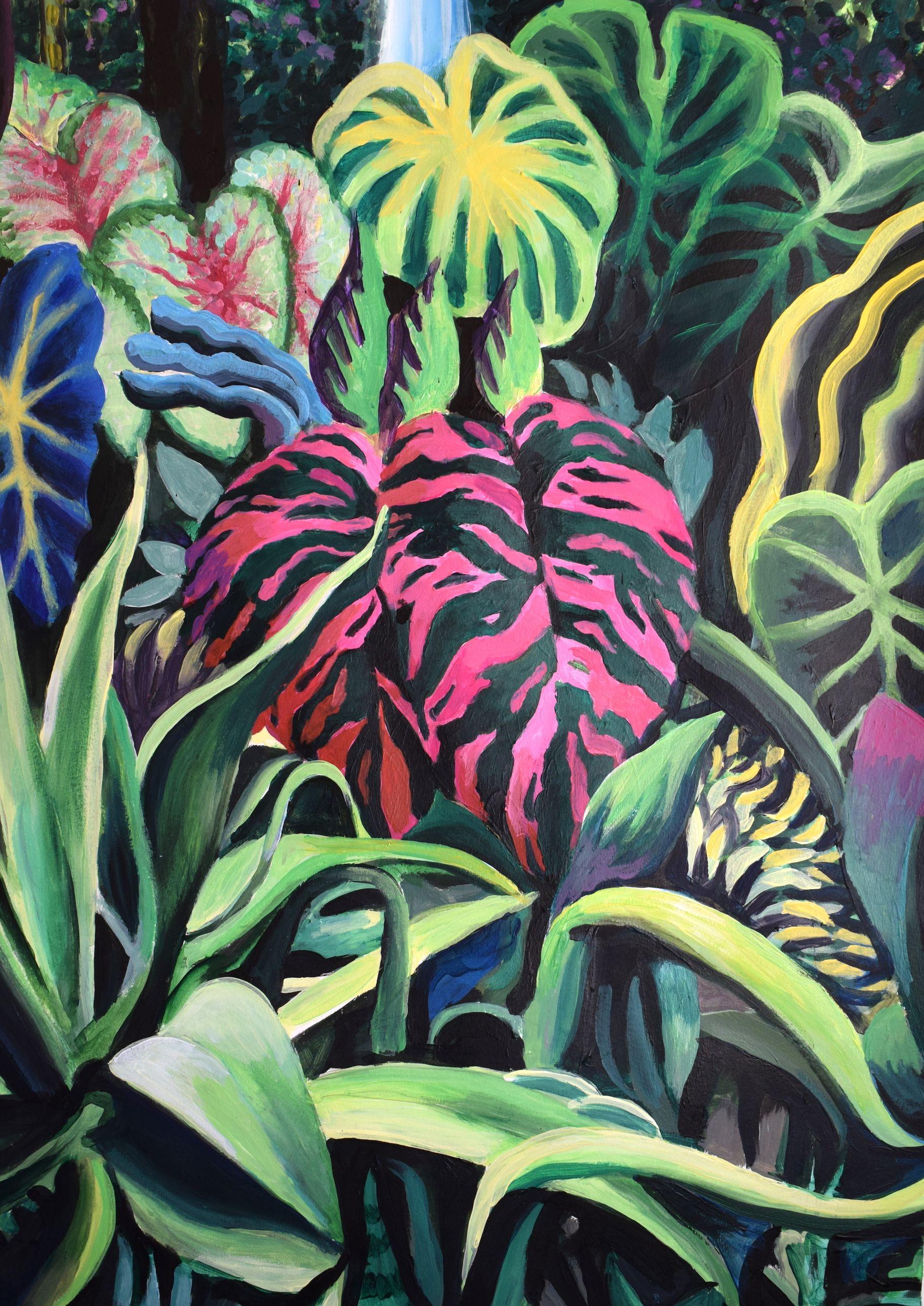 JUNGLE WITH LARGE BLACK FIGURE, Painting, Acrylic on Paper 2