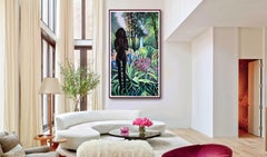 JUNGLE WITH LARGE BLACK FIGURE, Painting, Acrylic on Paper