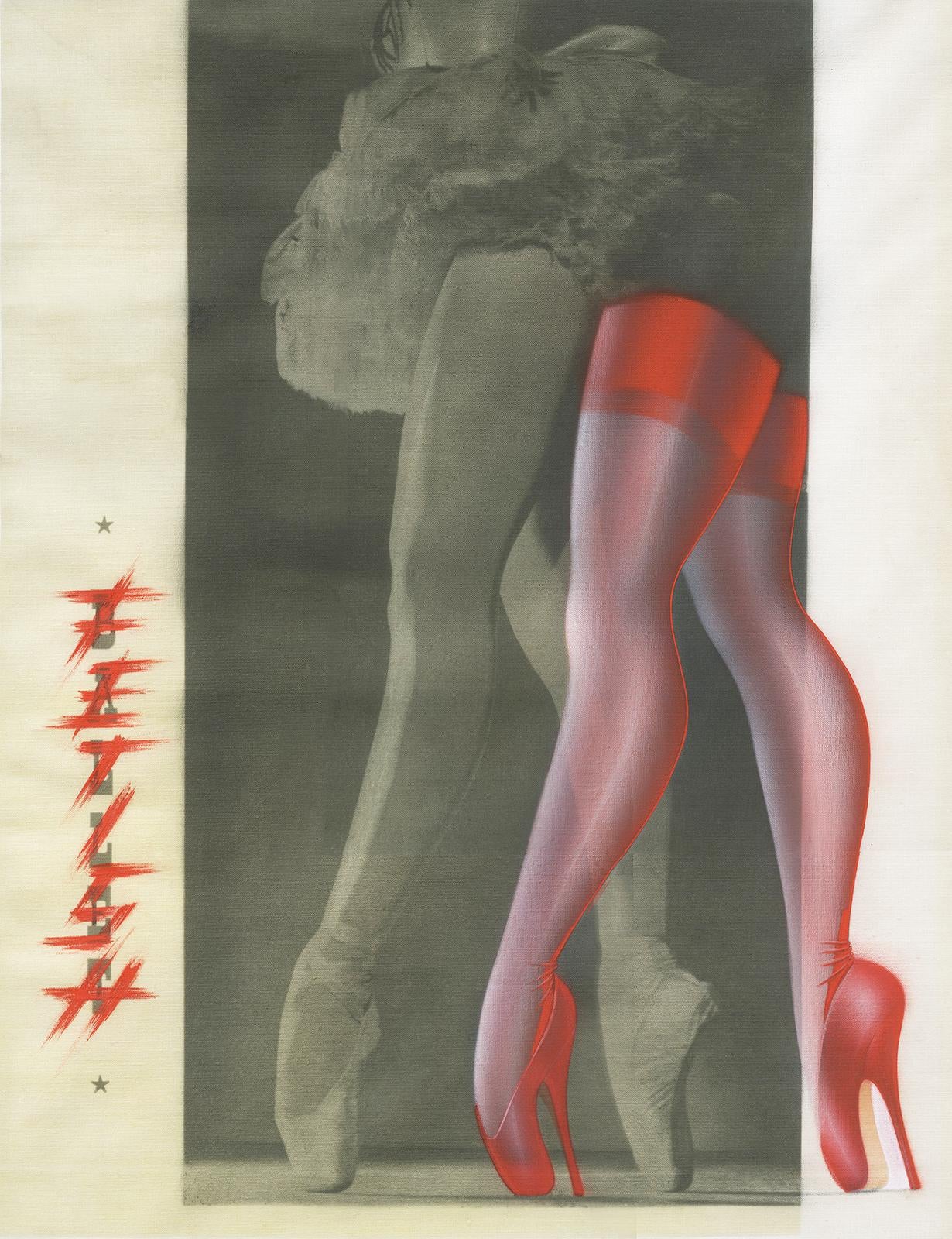 Balletto/Fetish  -  Stampa d'arte firmata in edizione limitata   -   Edizione:  1 di 5
Pittura ad aerografo su una vecchia fotografia in bianco e nero

Questa immagine è stata catturata su pellicola nel 1983. 
Il negativo è stato scansionato creando