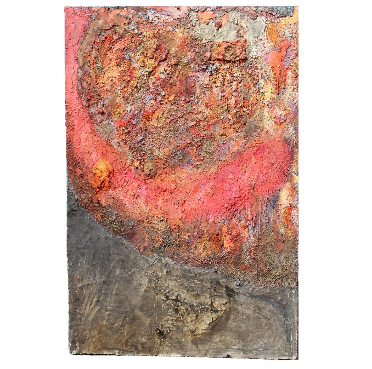 "Ciudad de los gallos" Pintura moderna grande de color negro y rojo con técnica mixta Impasto - Mixed Media Art de Geoff Hippenstiel