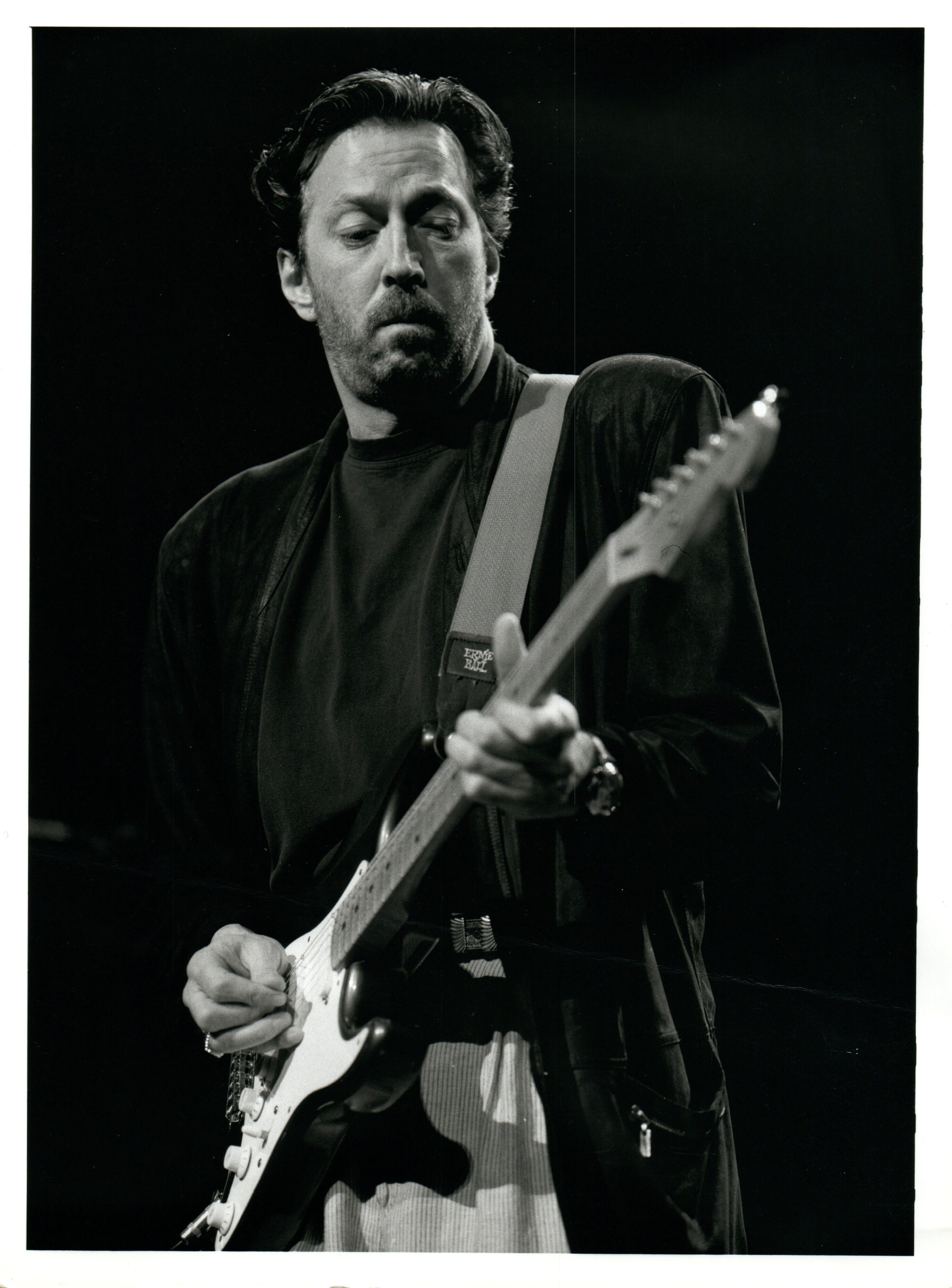 Geoff Swaine Black and White Photograph - Eric Clapton Playing Guitar Vintage Original Photograph