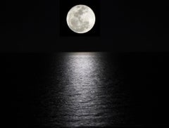 "Moonrise", Color Nature Photography by Geoffrey Baris, Ocean, Moon