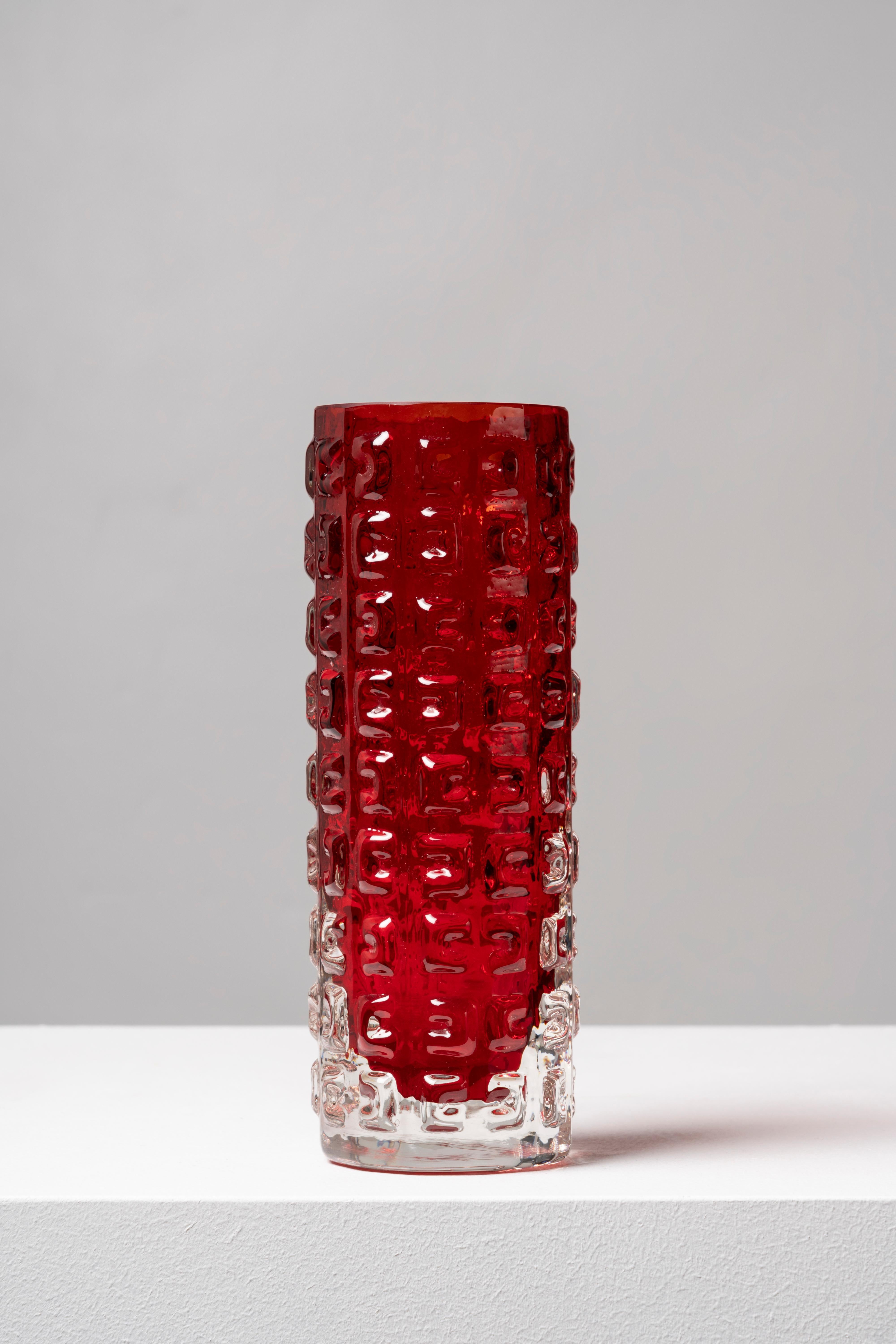 The design of this piece was the brainchild of Geoffrey Baxter, who joined Whitefriars in 1954, bringing a renewed air to the firm and creating a successful range of textured glass in 1967. The Bark model is one of the earliest examples of the