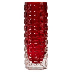 Vintage GEOFFREY BAXTER for Whitefriars; England, 1960s. "Aztec" vase, Ruby.