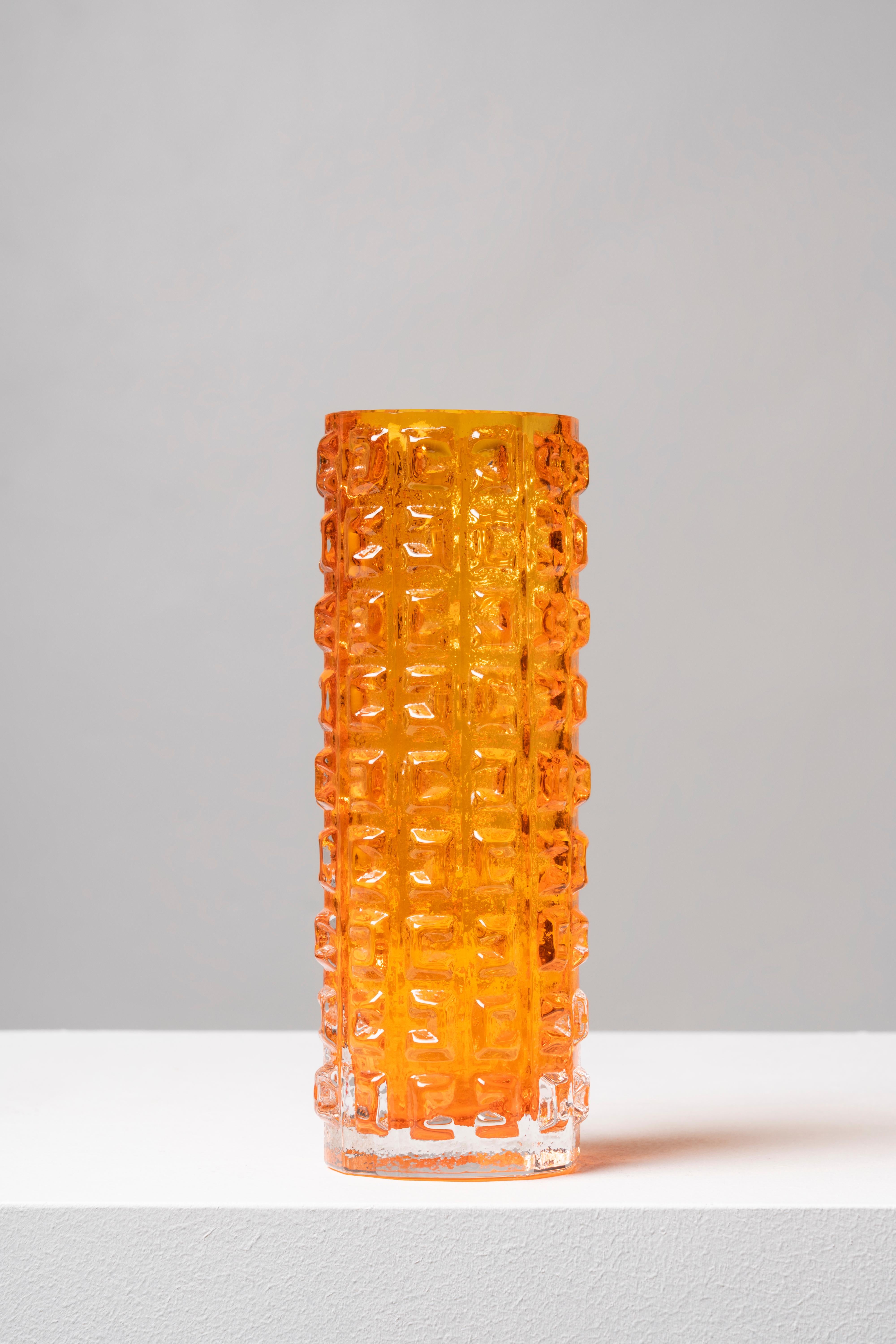 The design of this piece was the brainchild of Geoffrey Baxter, who joined Whitefriars in 1954, bringing a renewed air to the firm and creating a successful range of textured glass in 1967. The Bark model is one of the earliest examples of the