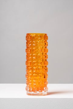 GEOFFREY BAXTER for Whitefriars; "Aztec" Tangerine orange. England, 1960s.