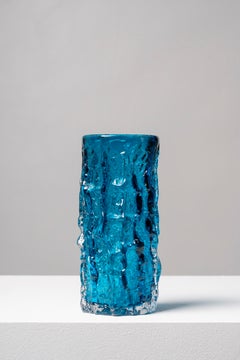 GEOFFREY BAXTER for Whitefriars; England, 1960s. "Bark" vase, kingfisher Blue.