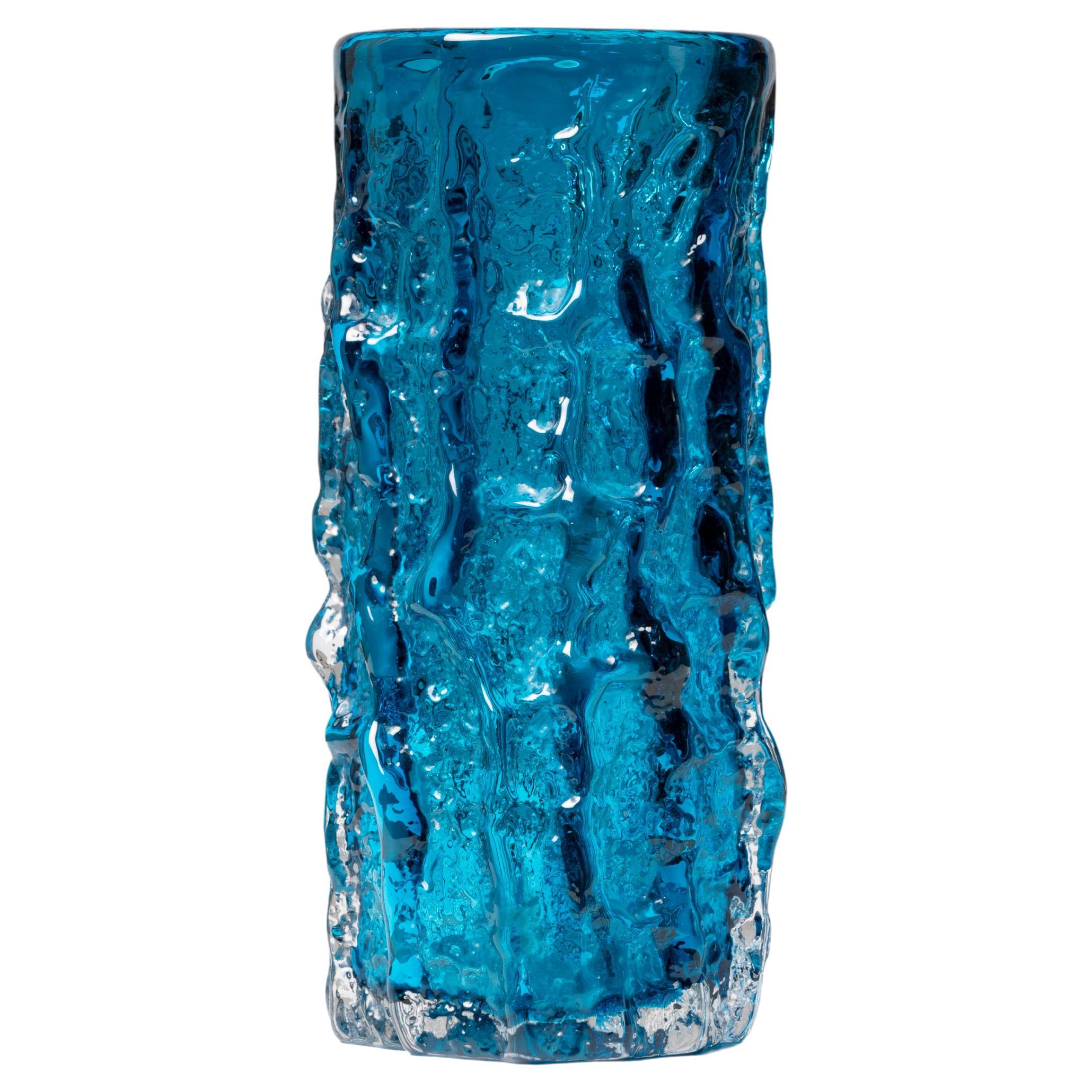 GEOFFREY BAXTER for Whitefriars; England, 1960s. "Bark" vase, kingfisher Blue.