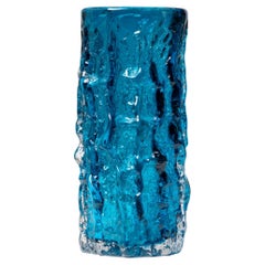 Vintage GEOFFREY BAXTER for Whitefriars; England, 1960s. "Bark" vase, kingfisher Blue.