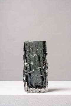 GEOFFREY BAXTER for Whitefriars; England, 1960s. "Bark" vase, Pewter colour.