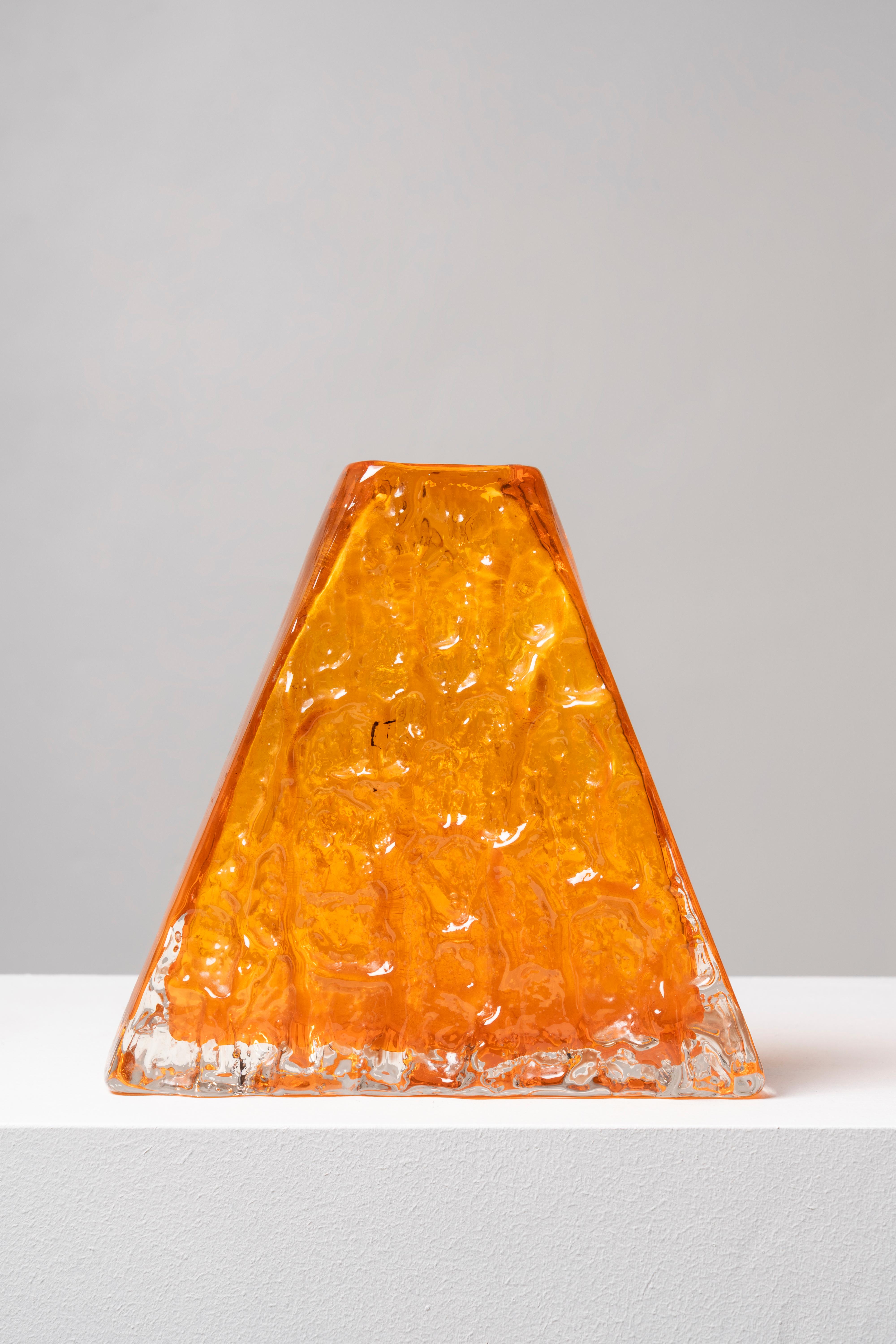 English GEOFFREY BAXTER for Whitefriars; England, 1960s. Pyramid’ vase, Tangerine.