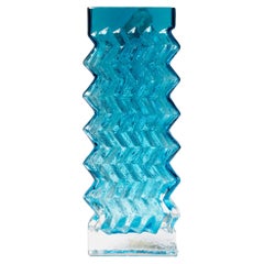 Vintage GEOFFREY BAXTER for Whitefriars; England, 1970s. "Zigzag" vase, kingfisher Blue.