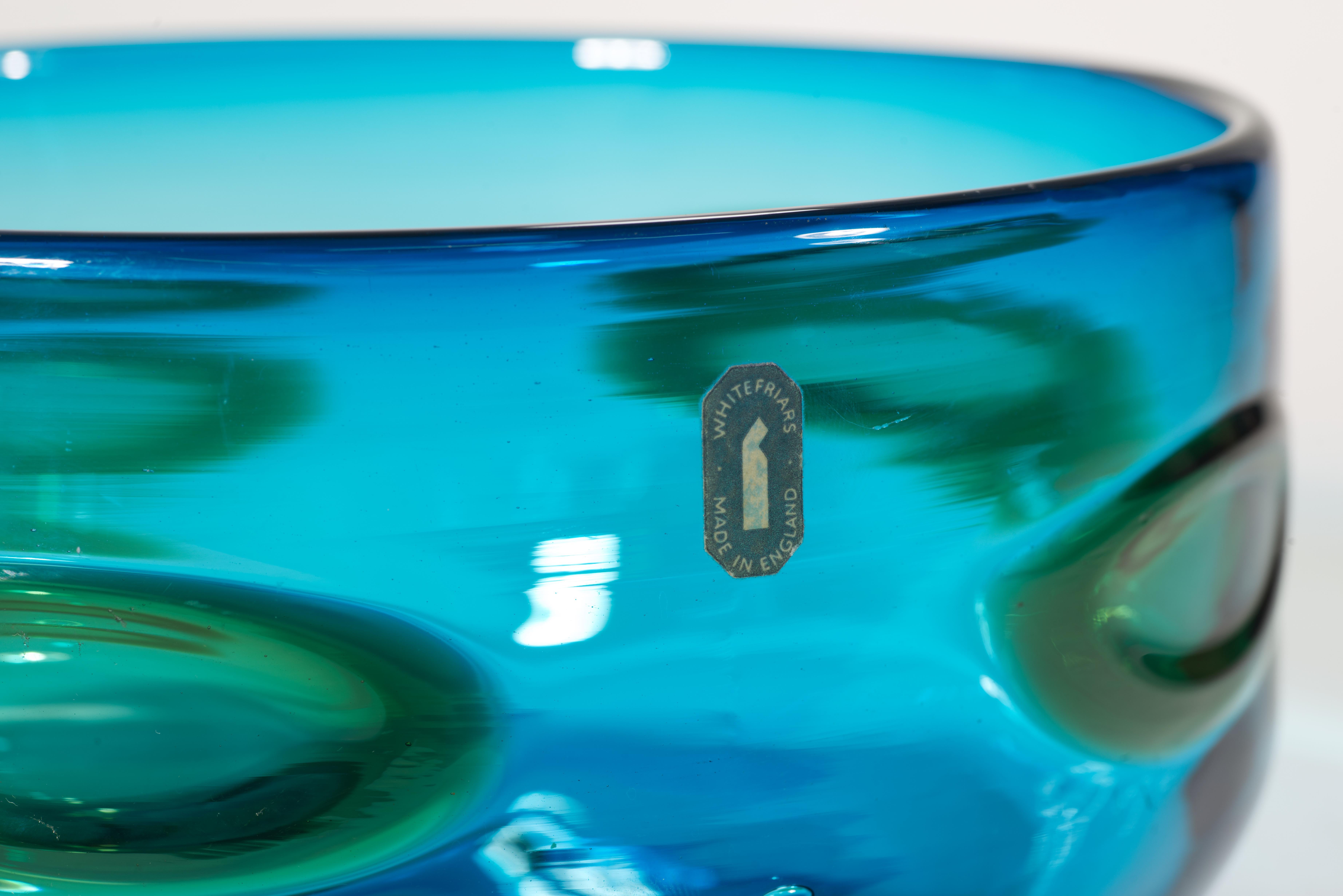 Hand-Crafted Geoffrey Baxter for Whitefriars Glass Deep Bowl with Applied Spots, 1969 For Sale