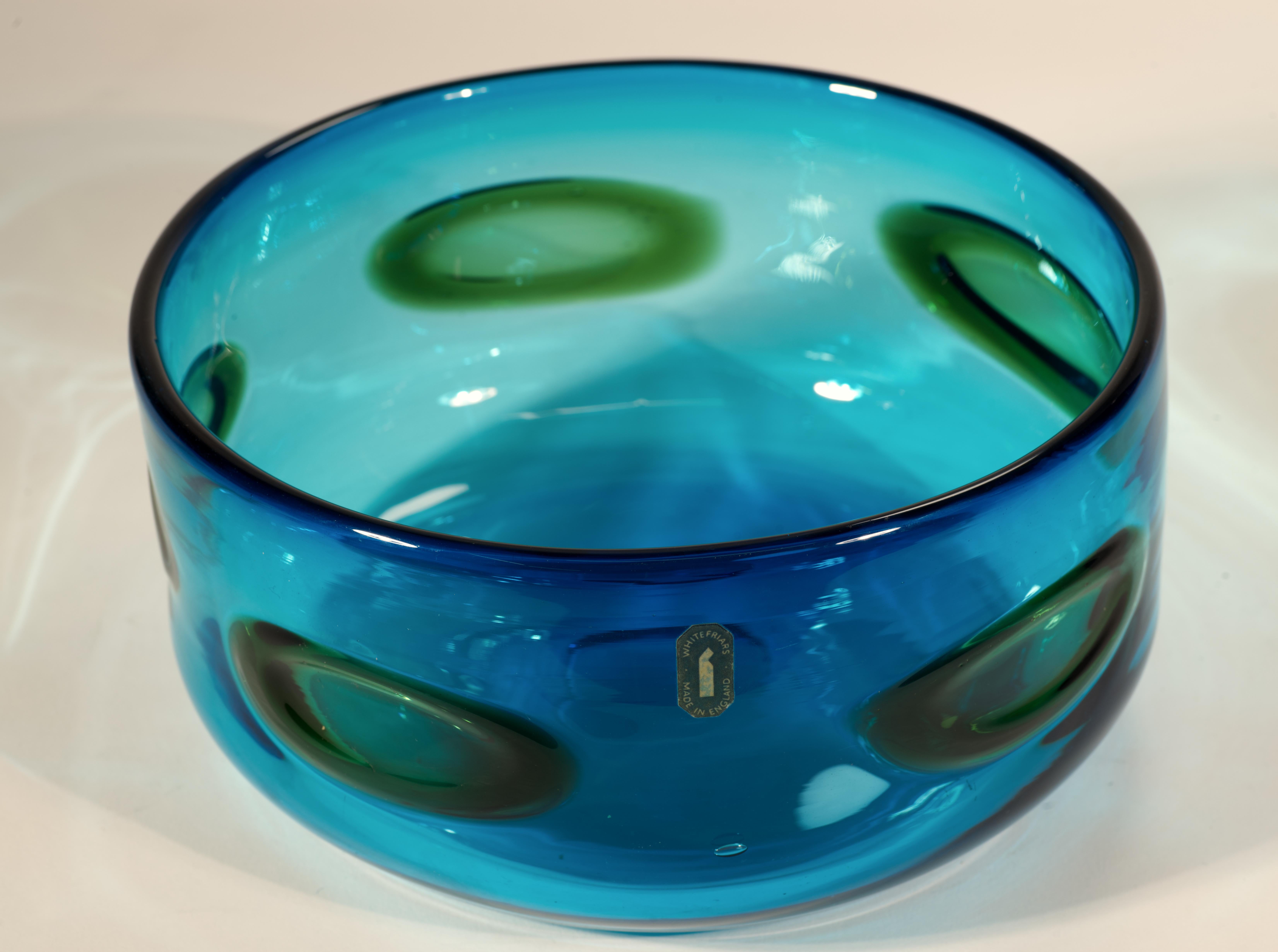 Geoffrey Baxter for Whitefriars Glass Deep Bowl with Applied Spots, 1969 For Sale 1
