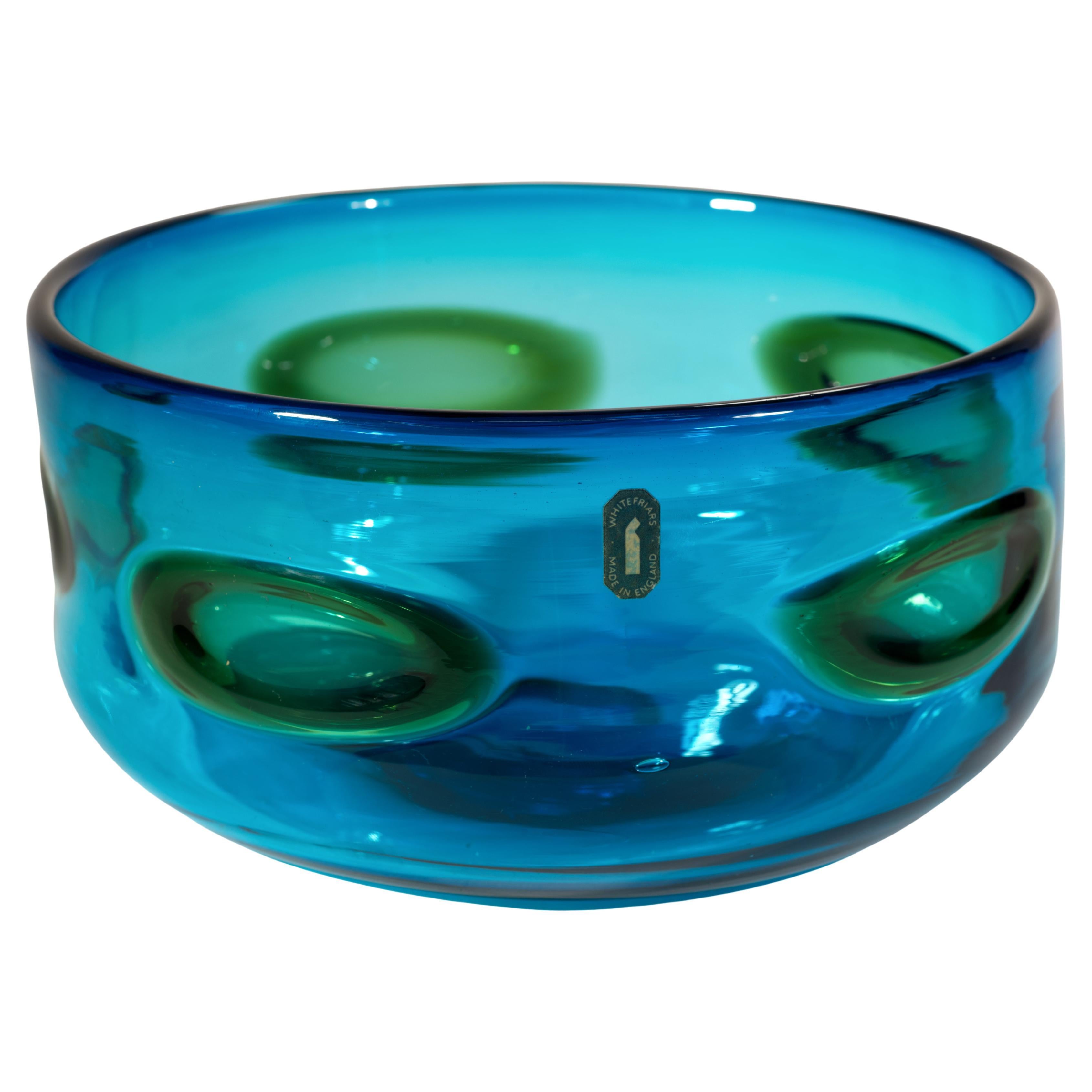 Geoffrey Baxter para Whitefriars Glass Cuenco hondo con manchas aplicadas, 1969