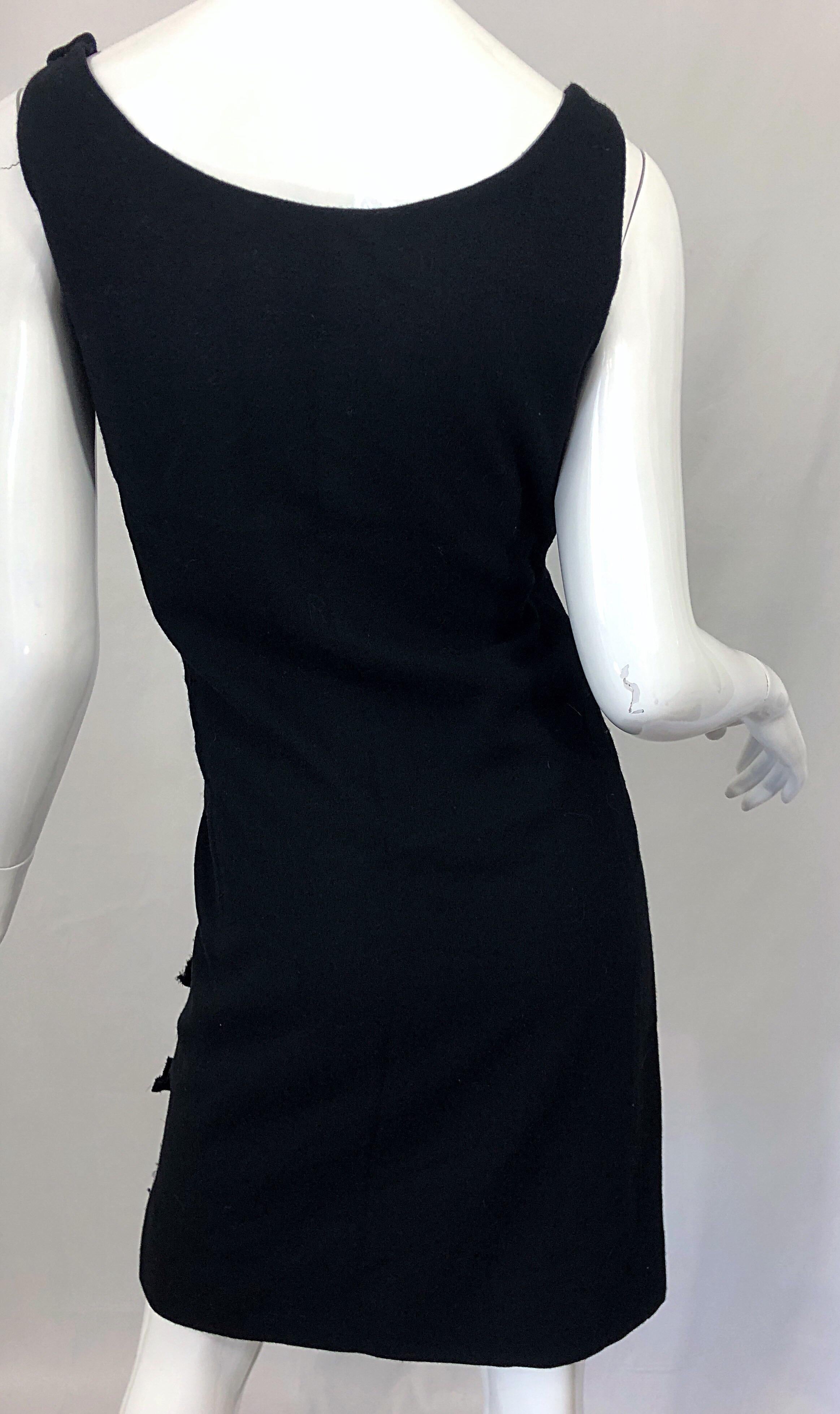 Geoffrey Beene 1960s Black Sleeveless Bow Detail Vintage 60s Wool Sheath Dress For Sale 3
