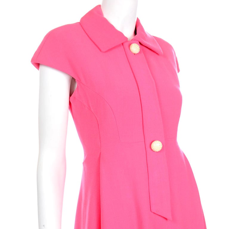 Geoffrey Beene 1960s Bright Vintage Salmon Pink Vintage Dress For Sale 3