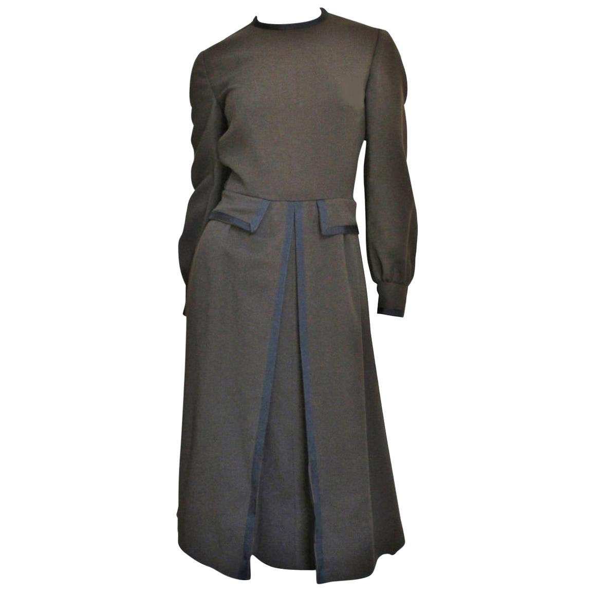 Geoffrey Beene 1960s Braunes Kleid mit schwarzem Rand
