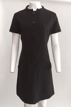 Geoffrey Beene 1960s Chocolate Brown Wool Button Front Dress