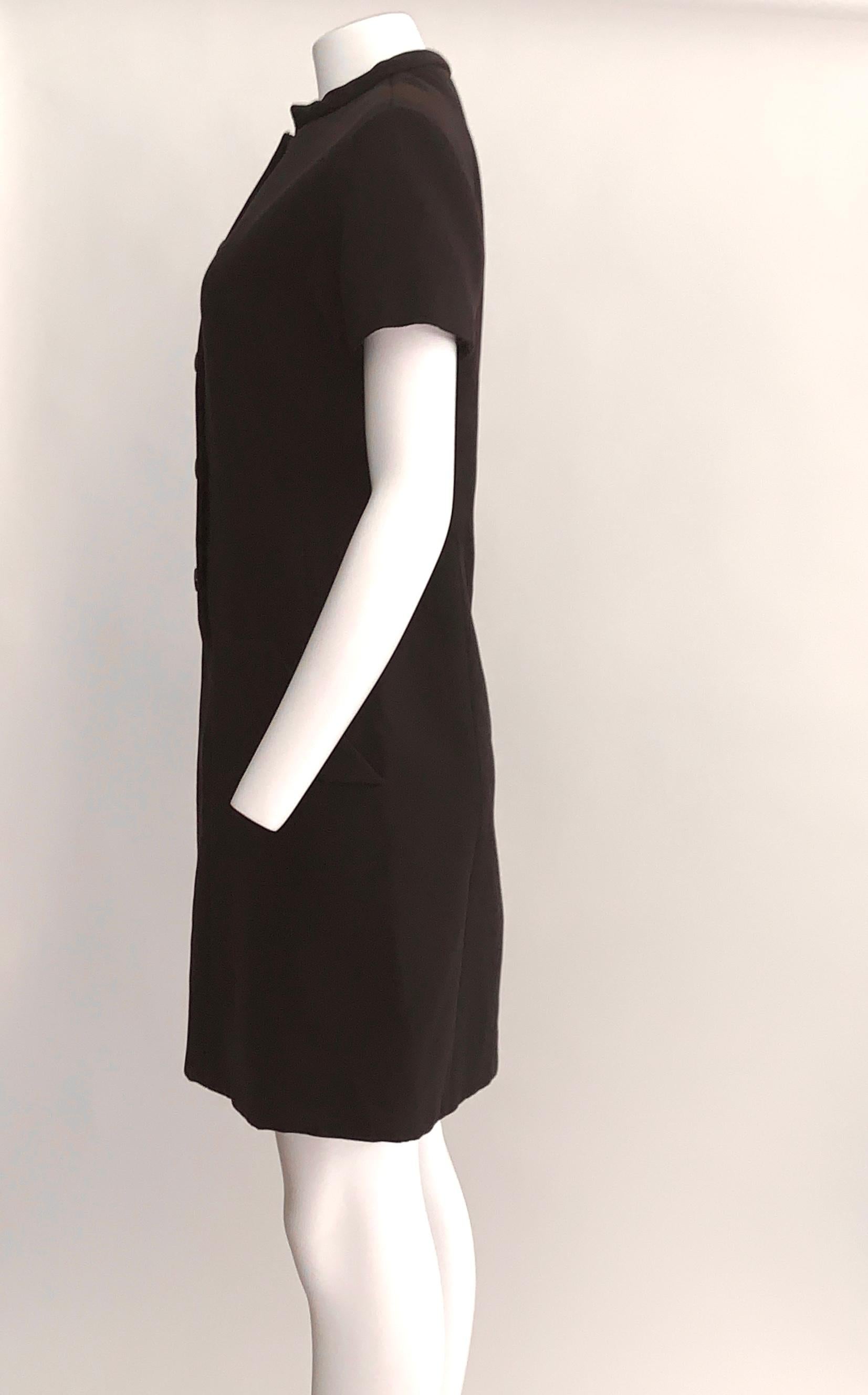 Black Geoffrey Beene 1960s Chocolate Brown Wool Button Front Dress 