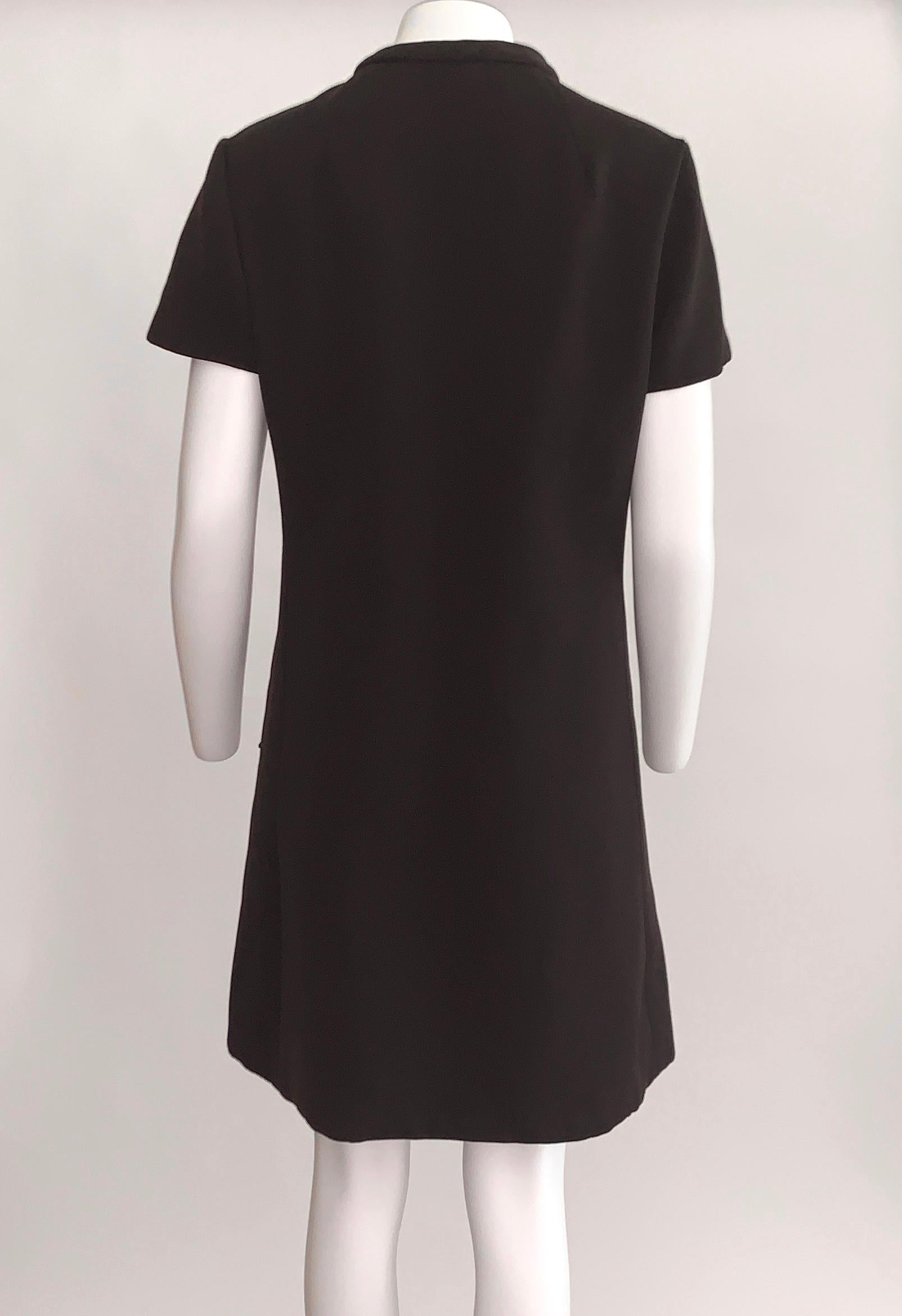 Geoffrey Beene 1960s Chocolate Brown Wool Button Front Dress  In Excellent Condition In San Francisco, CA