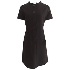 Geoffrey Beene 1960s Chocolate Brown Wool Button Front Dress 