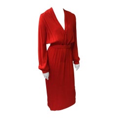 Geoffrey Beene 1960s Red Silk Maxi Dress with Pockets Size 4/6.