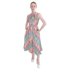 Geoffrey Beene 1970s Rainbow Plaid Dress With Bow Neckline