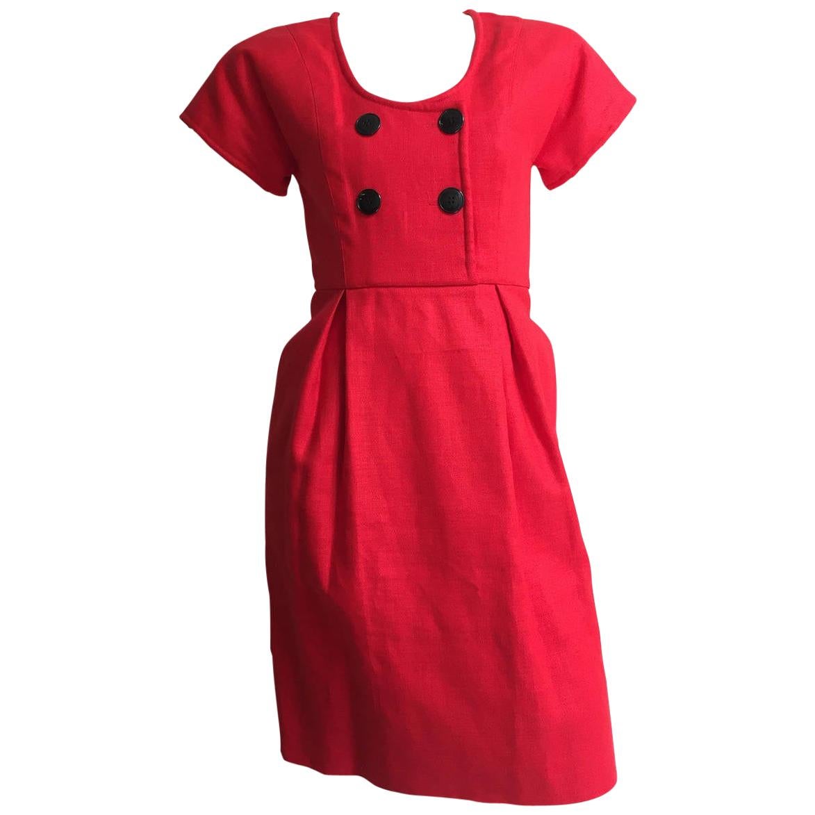 Geoffrey Beene 1970s Red Linen Dress With Pockets Size 4. For Sale