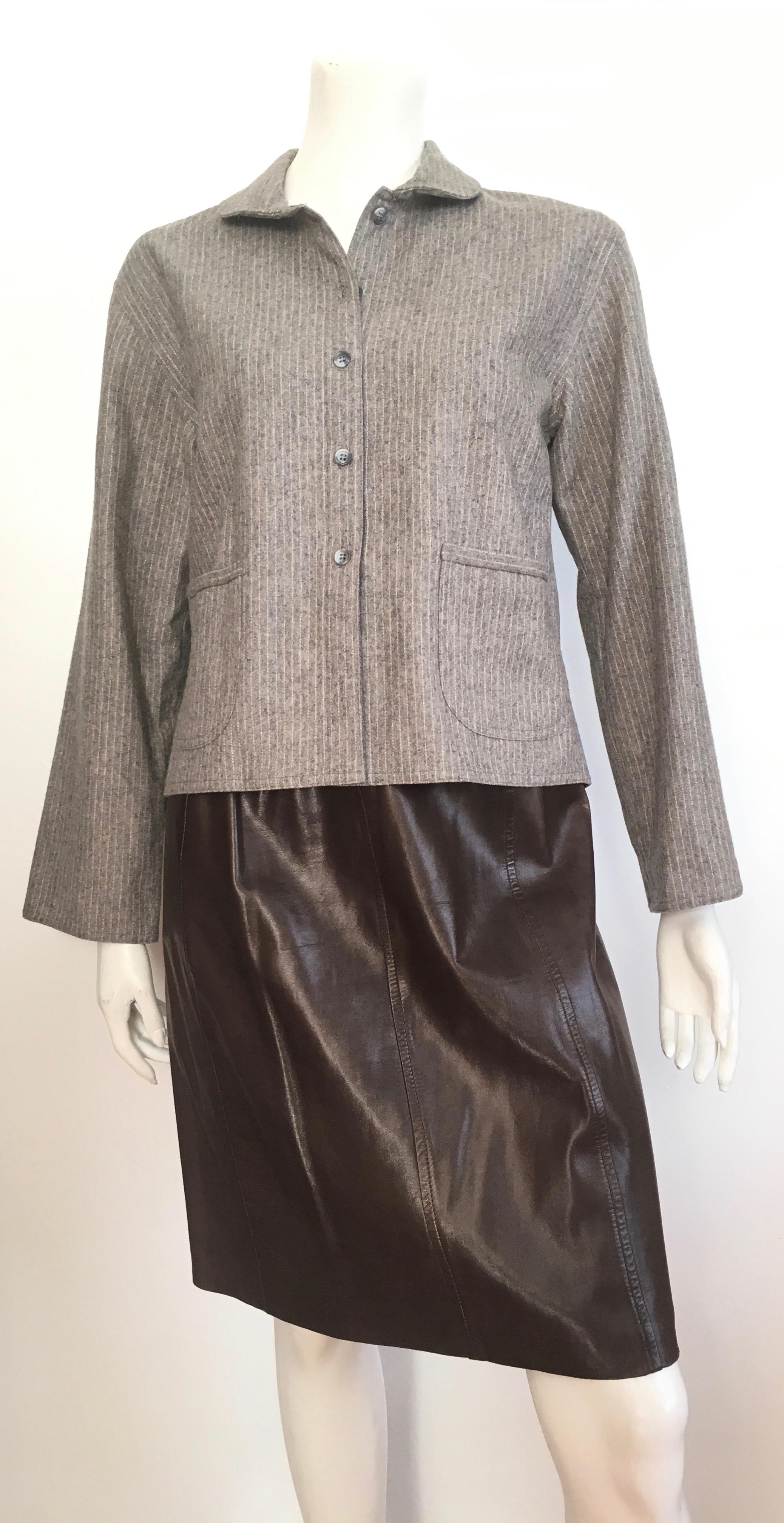 Geoffrey Beene 1980s Grey Pinstripe Wool Jacket Size 6 / 8. 7