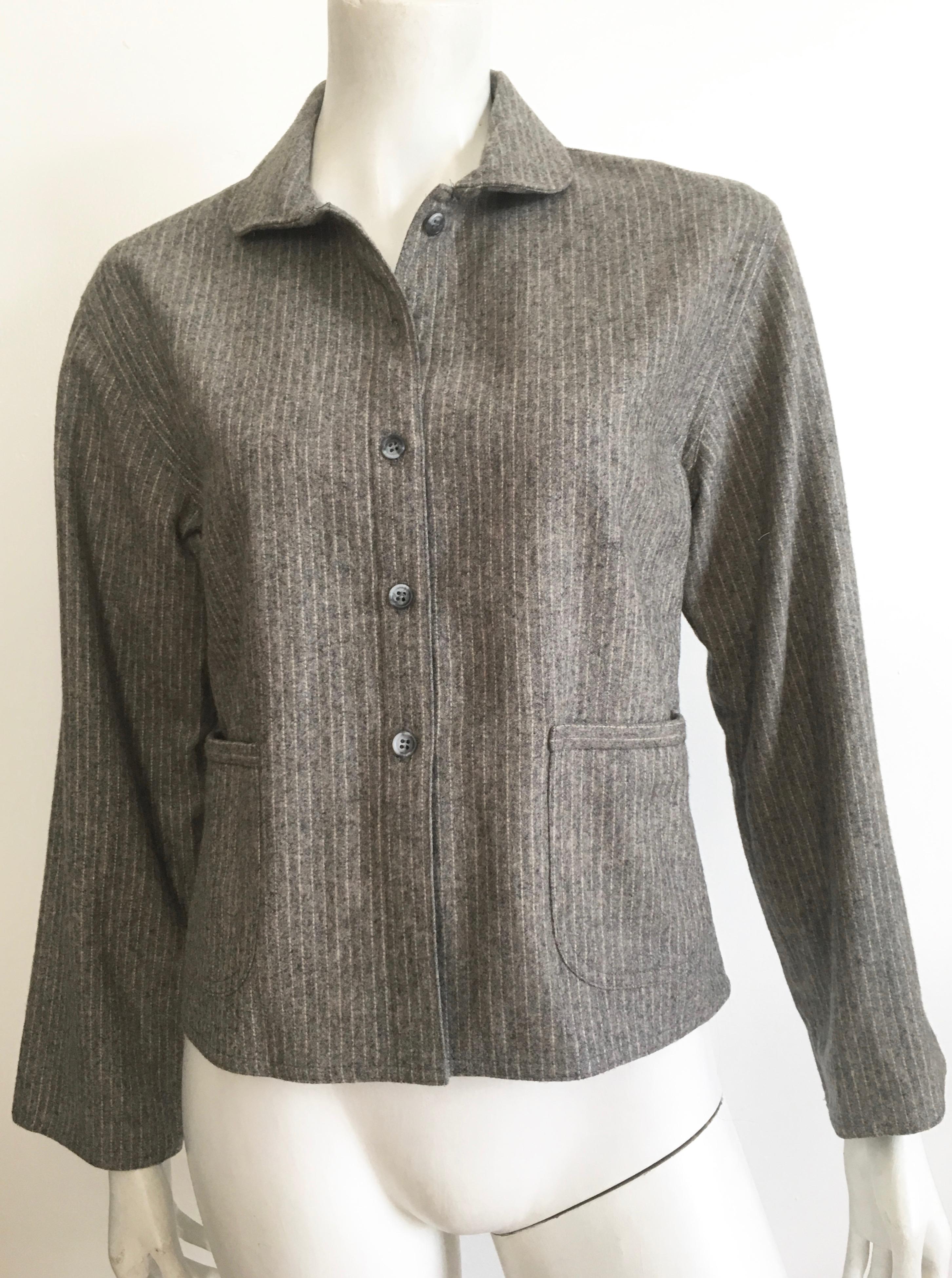 Gray Geoffrey Beene 1980s Grey Pinstripe Wool Jacket Size 6 / 8.