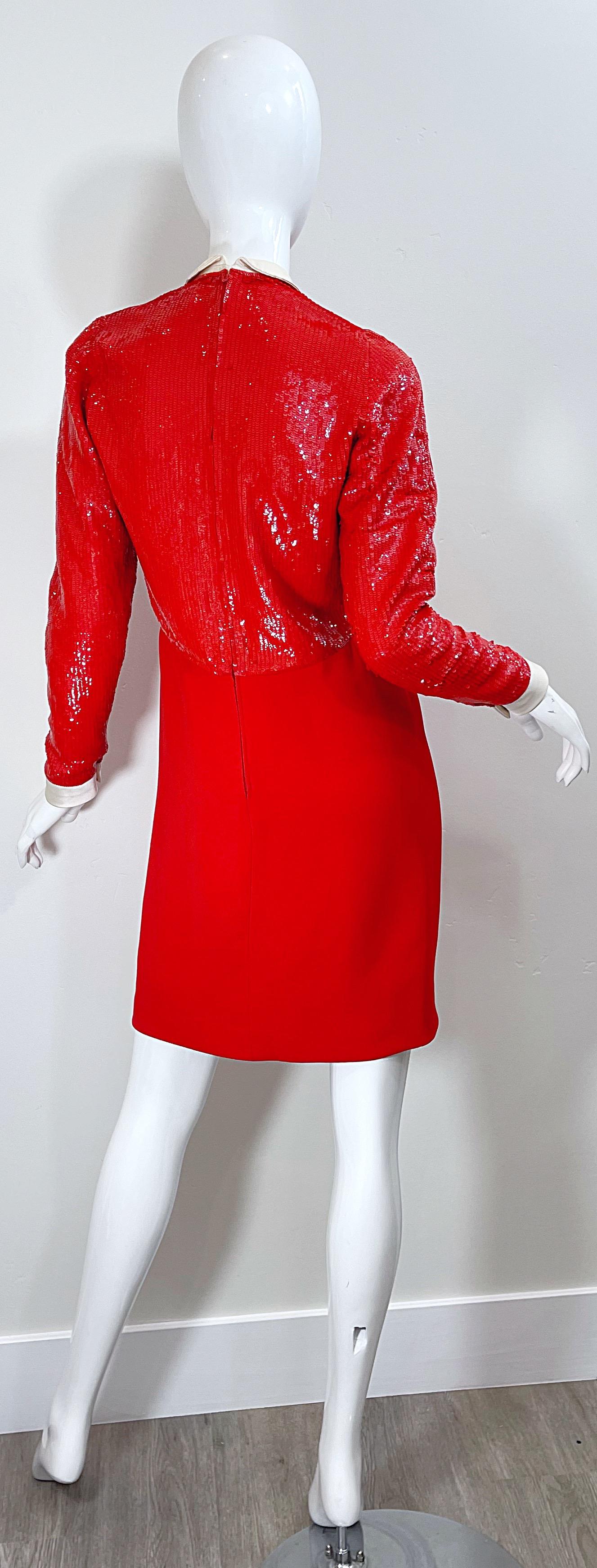 Geoffrey Beene 1980s Lipstick Red Faux Bolero Vintage 80s Tuxedo Dress  For Sale 6
