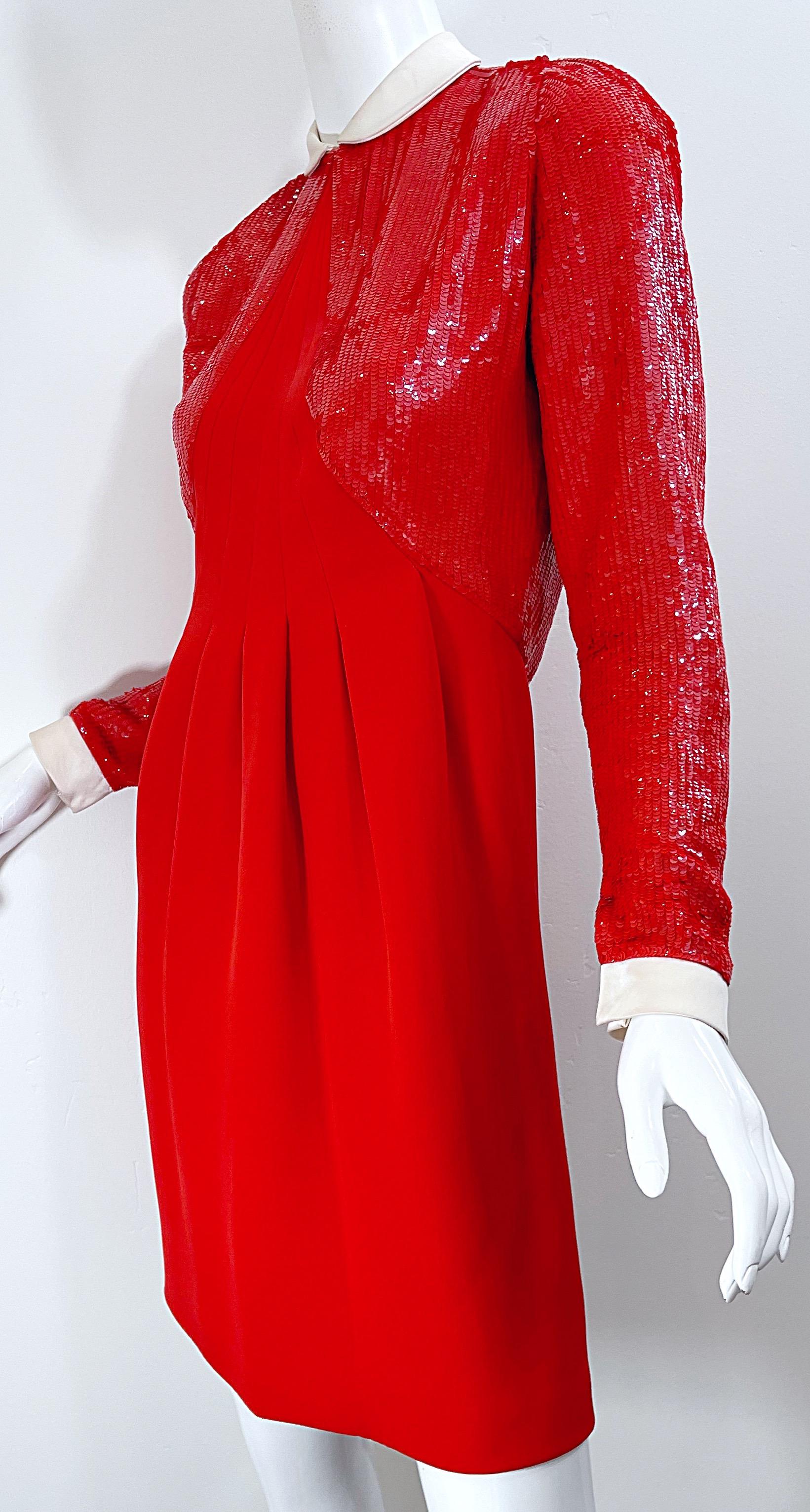 Geoffrey Beene 1980s Lipstick Red Faux Bolero Vintage 80s Tuxedo Dress  For Sale 7