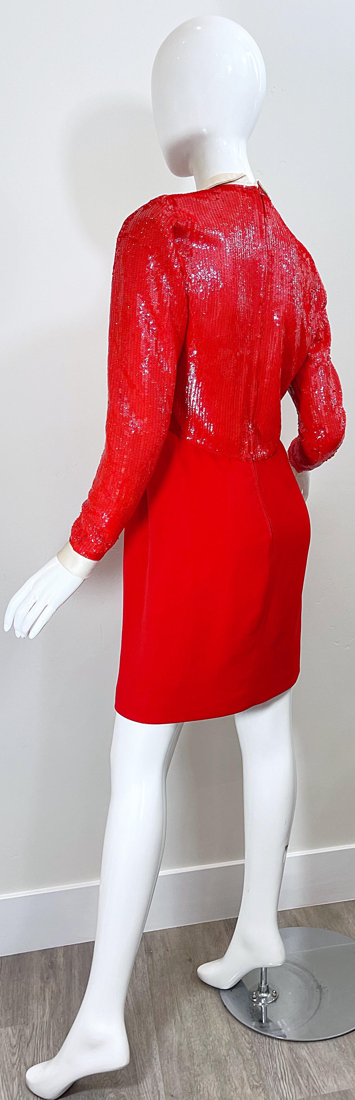 Geoffrey Beene 1980s Lipstick Red Faux Bolero Vintage 80s Tuxedo Dress  For Sale 8