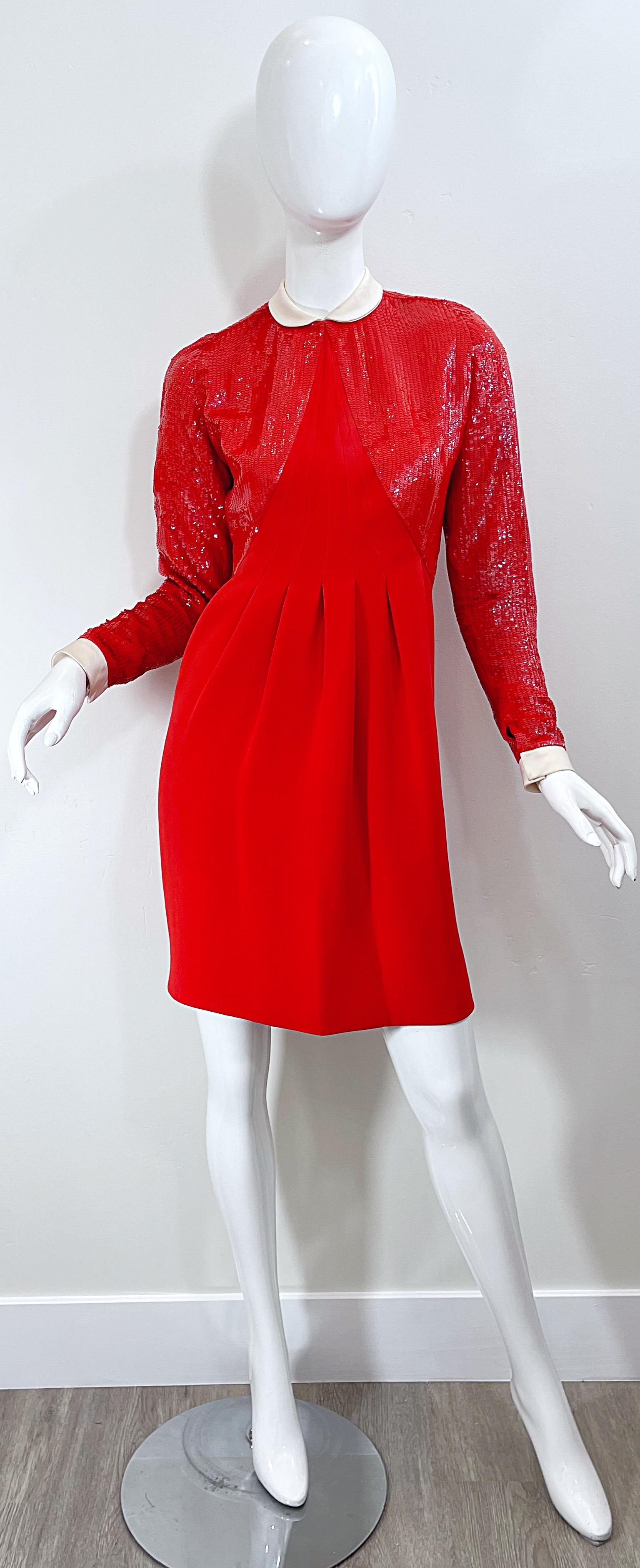 Geoffrey Beene 1980s Lipstick Red Faux Bolero Vintage 80s Tuxedo Dress  For Sale 9