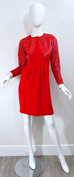 Geoffrey Beene 1980s Lipstick Red Faux Bolero Vintage 80s Tuxedo Dress