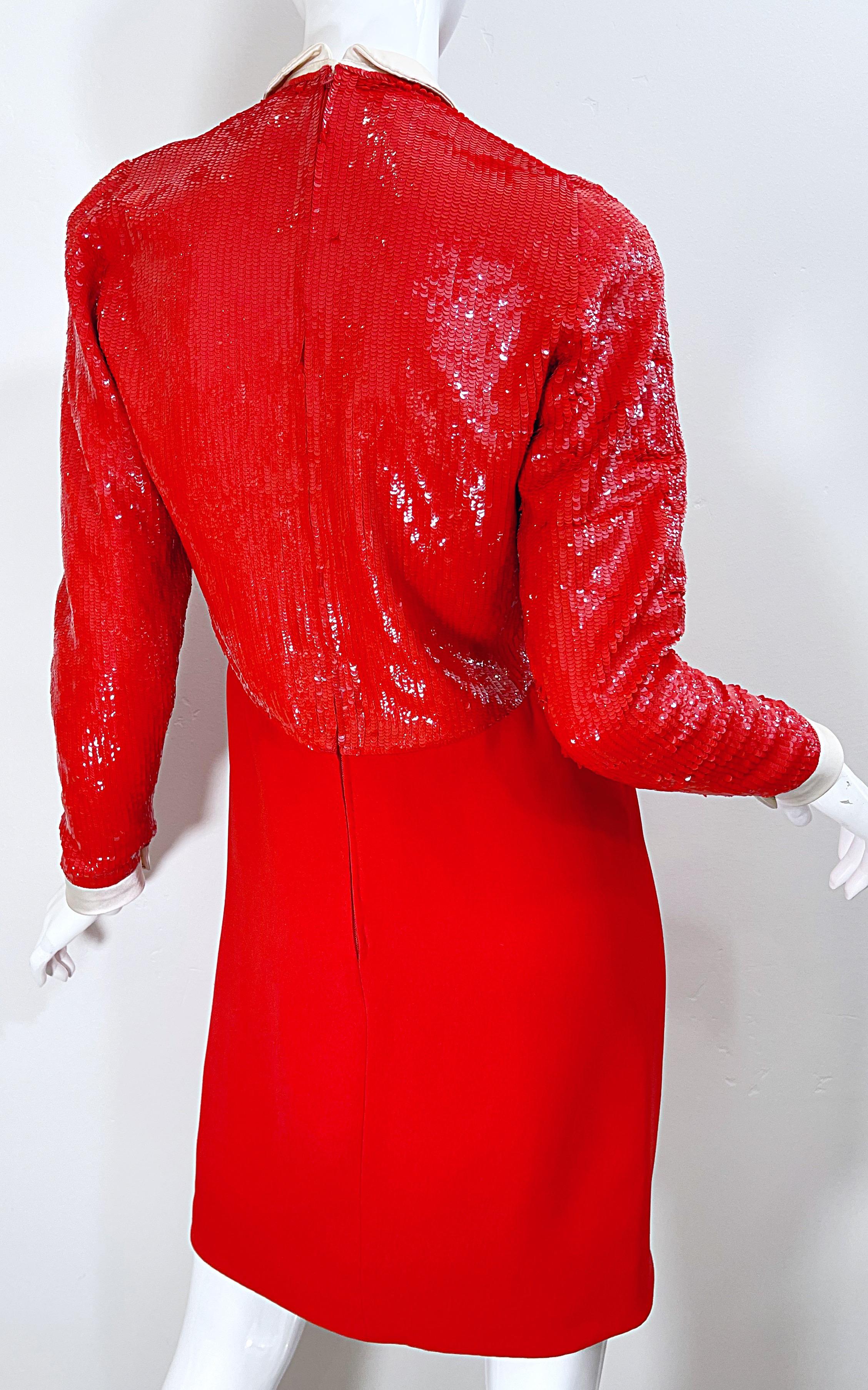 Women's Geoffrey Beene 1980s Lipstick Red Faux Bolero Vintage 80s Tuxedo Dress  For Sale
